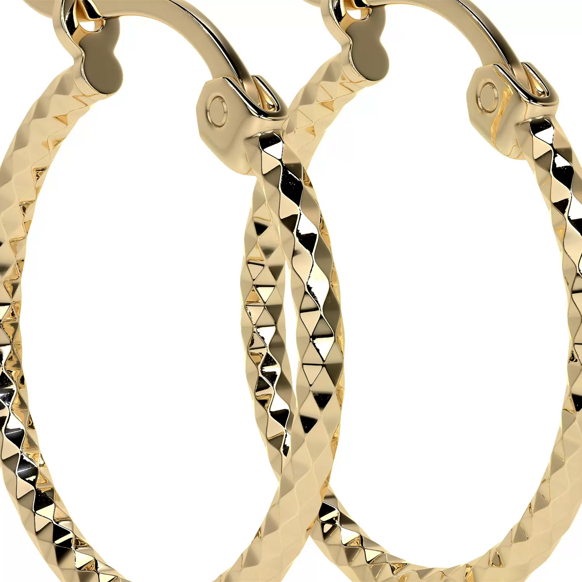 10k Gold Honeycomb Style Diamond-Cut Hoop Earring