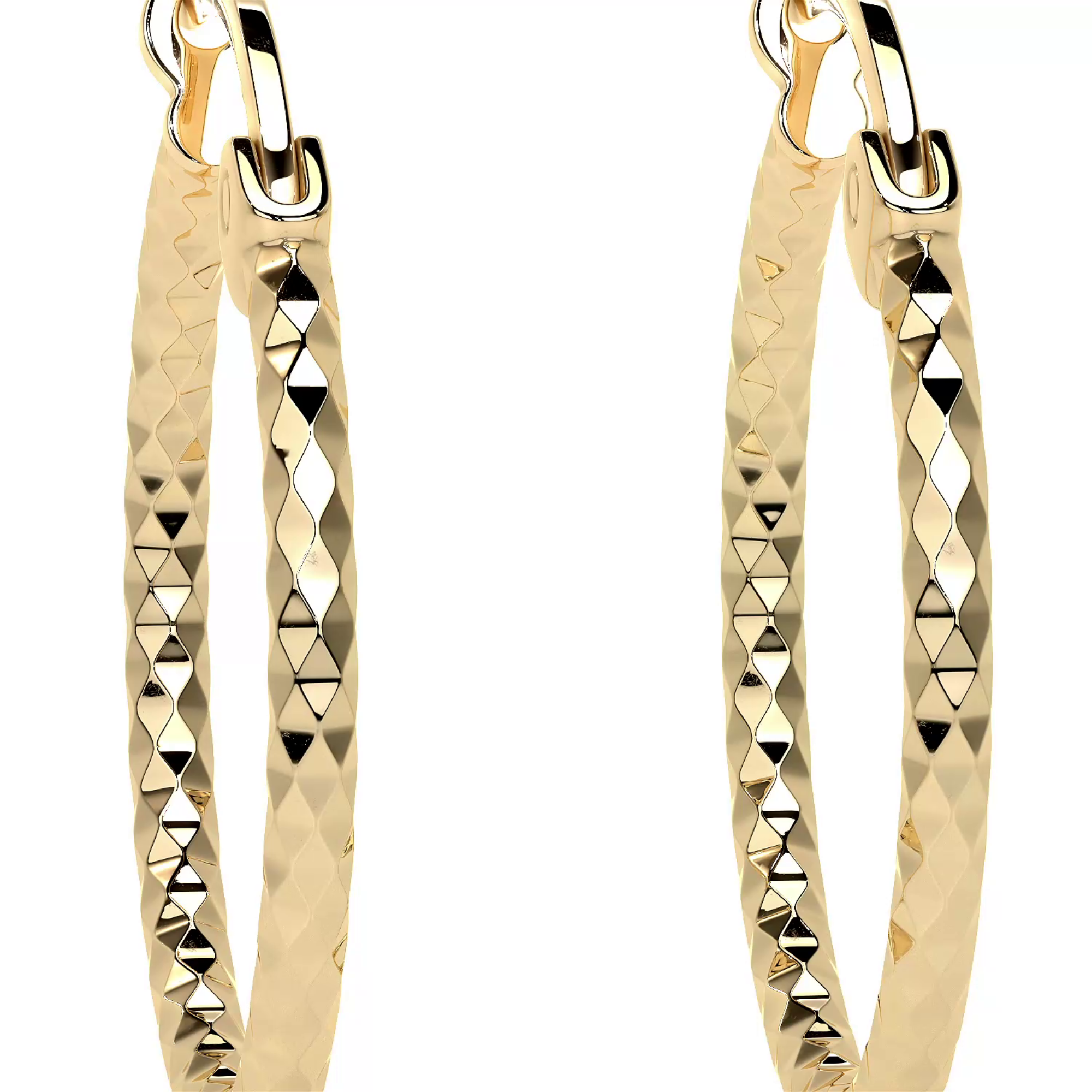 10k Gold Honeycomb Style Diamond-Cut Hoop Earring
