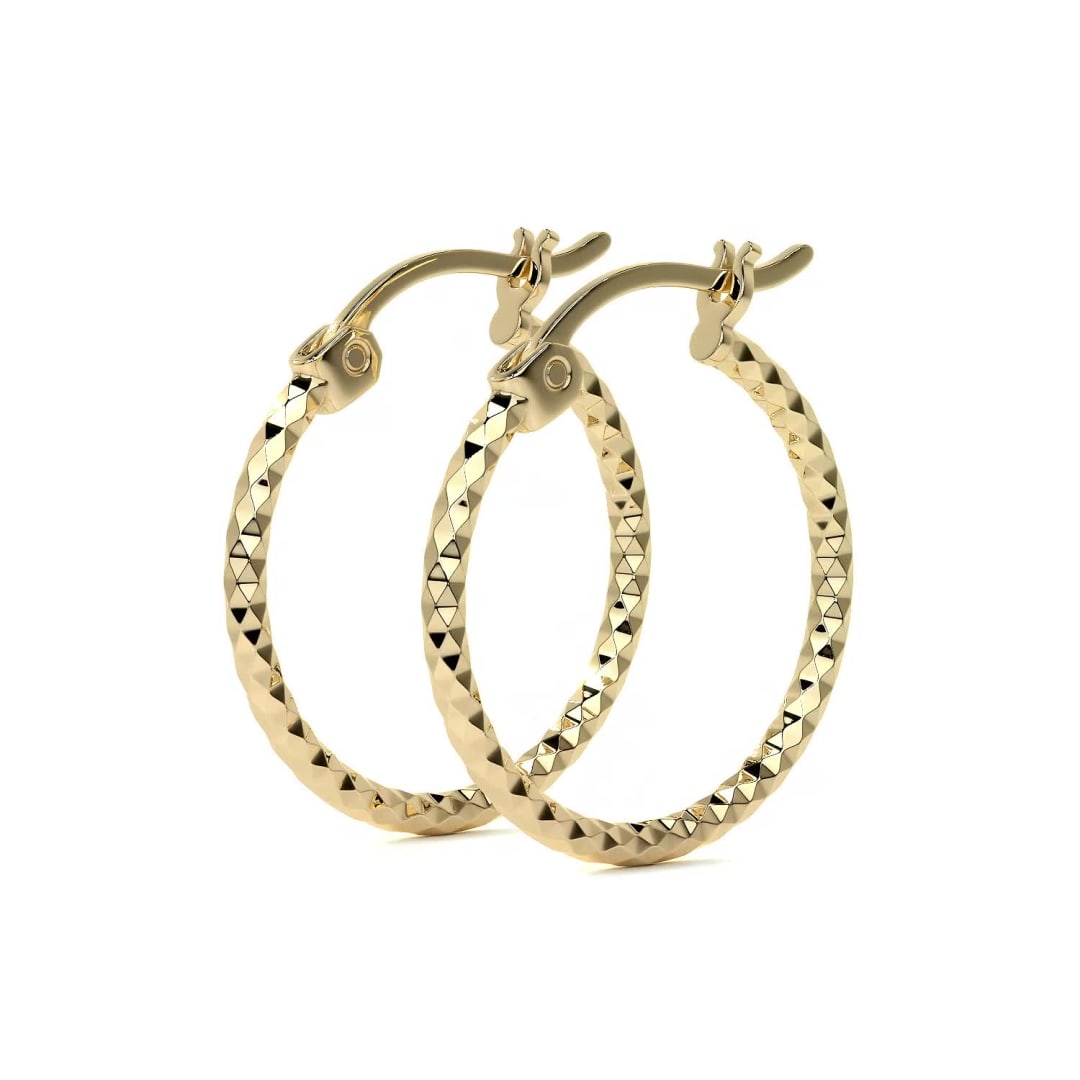 Arete Arracada De Oro 14k Con Diamantado Estilo Panal