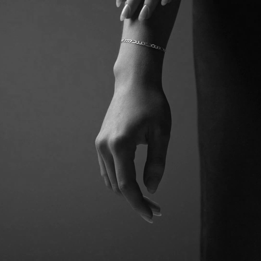 Pulsera De Plata 925 3x1 Figaro 18cm Calibre 4.1mm Italiana