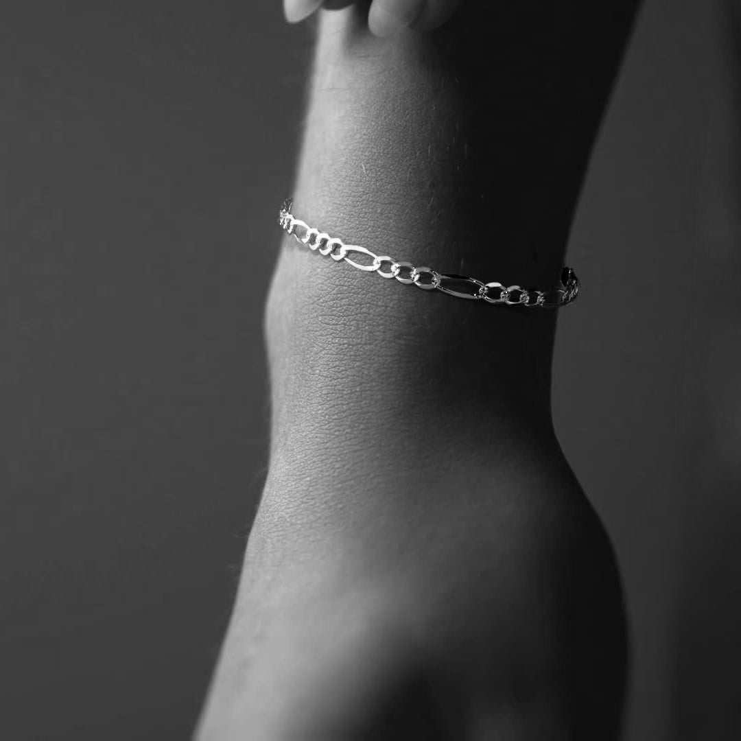 Pulsera De Plata 925 3x1 Figaro 18cm Calibre 4.1mm Italiana