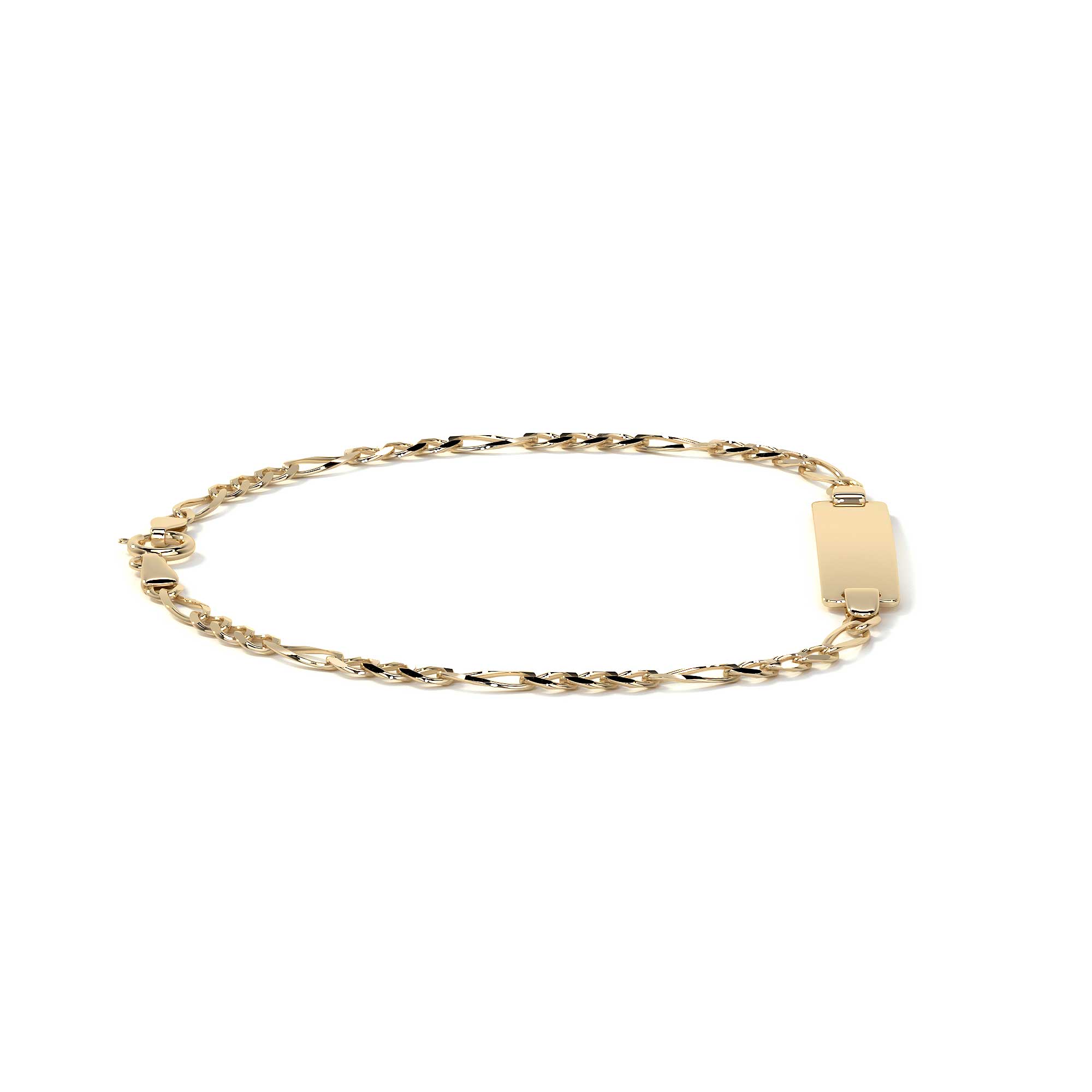 Pulsera Esclava de Oro 10K Estilo Fígaro 3x1 con Placa | Joyería Italiana