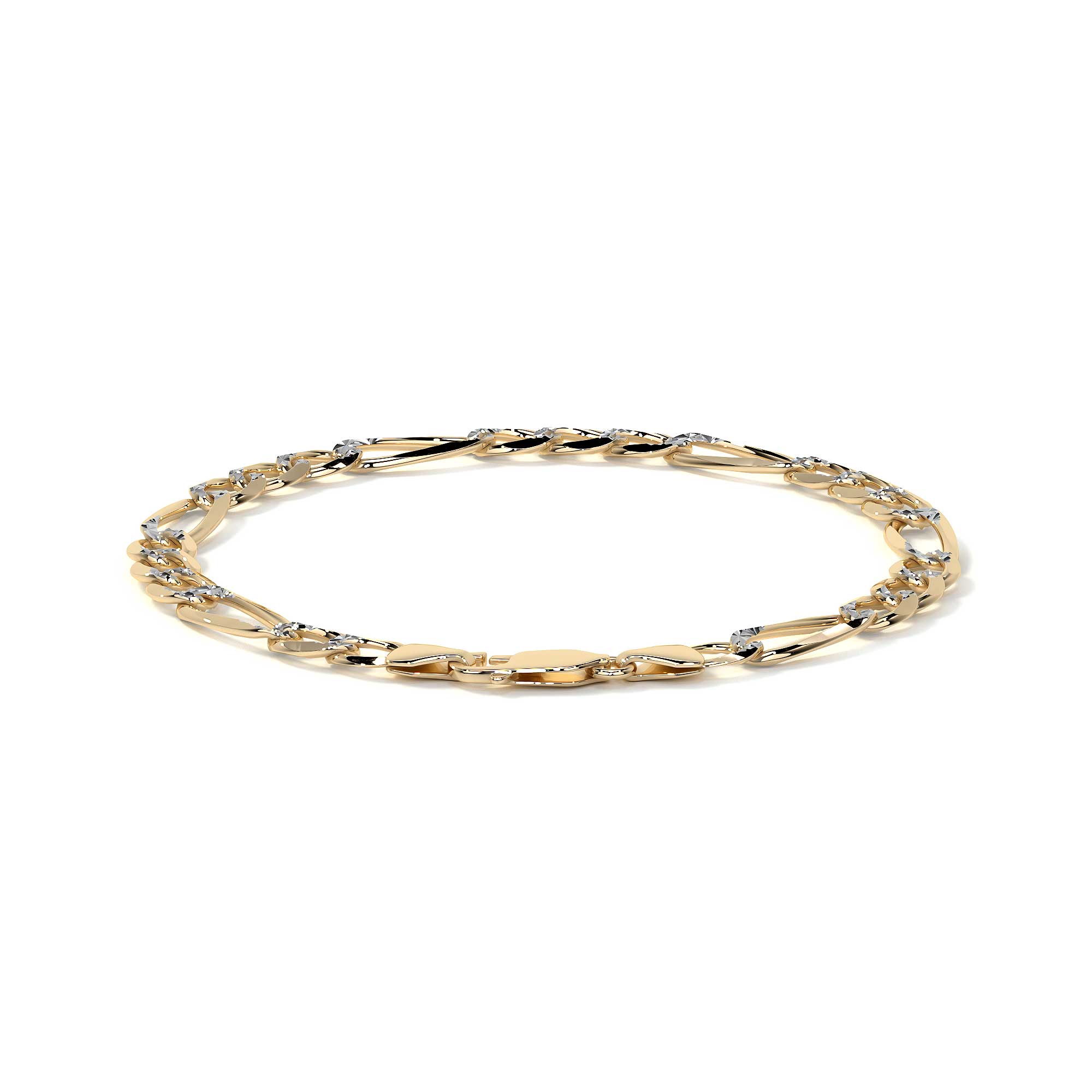 Pulsera Italiana Figaro Pave 3x1 De 10 Quilates 6mm, 21.5cm Color Dorado Diámetro 7   Largo 21.5 Cm 17.8 Cm