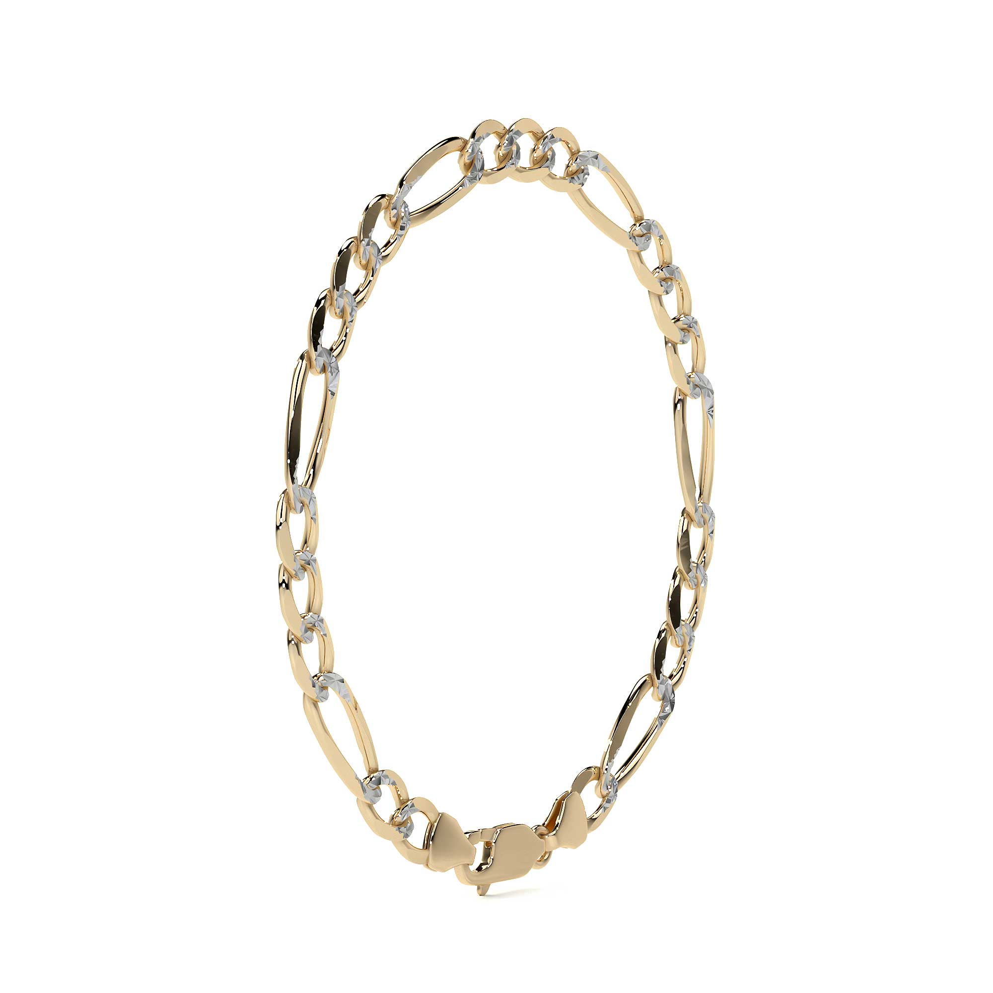 Pulsera Italiana Figaro Pave 3x1 De 10 Quilates 6mm, 21.5cm Color Dorado Diámetro 7   Largo 21.5 Cm 17.8 Cm