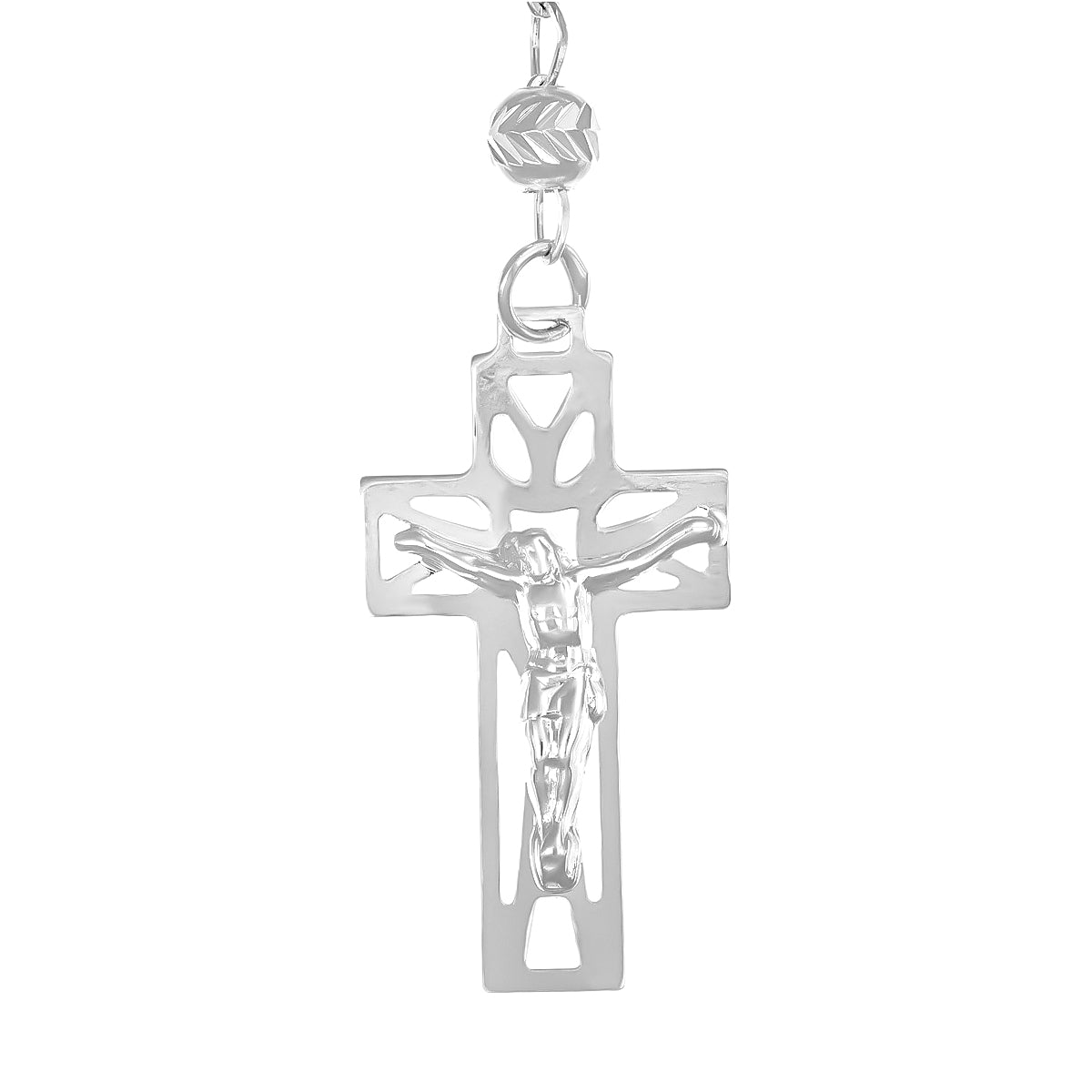 Rosario De Plata Ley 925 Con Bola Diamantada De 45 Cm