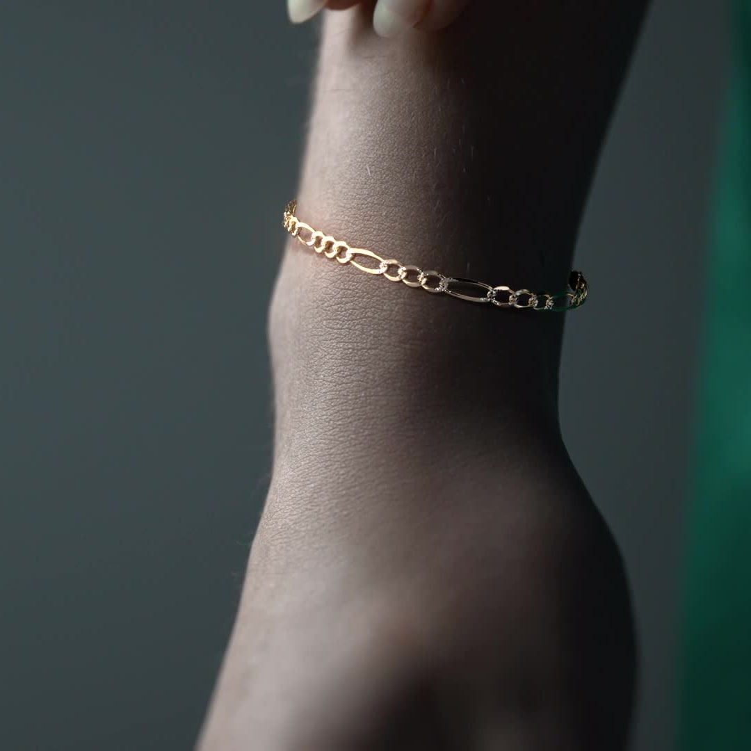Pulsera Oro 10k Figaro Italiana 16cm Filk Dorada 3.5mm Dorado 6 Cm 18 Cm