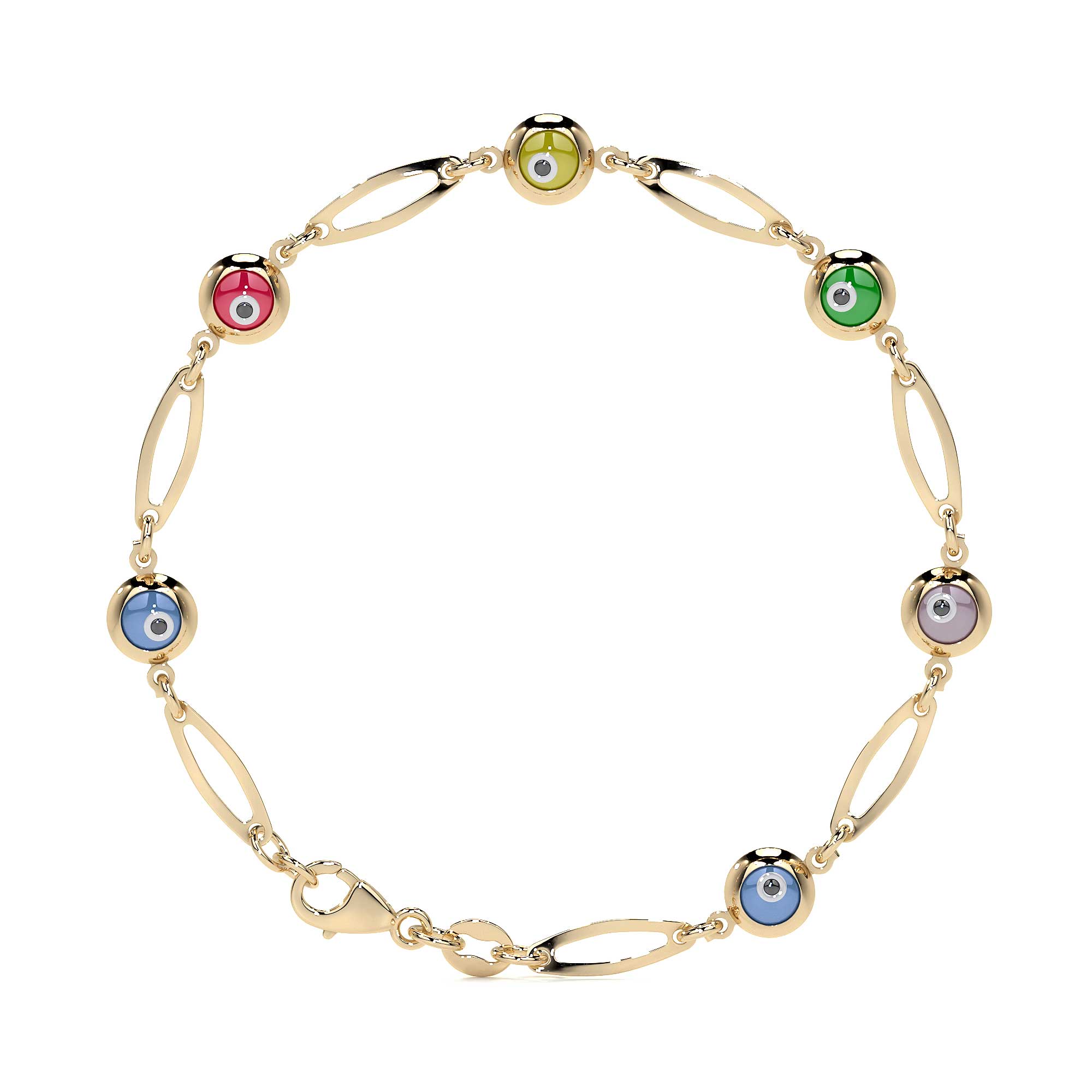 Pulsera De Mujer De Ojos Multicolor De 10 Quilates 3mm, 18cm Color Dorado Diámetro 6   Largo 18 Cm 15.2 Cm