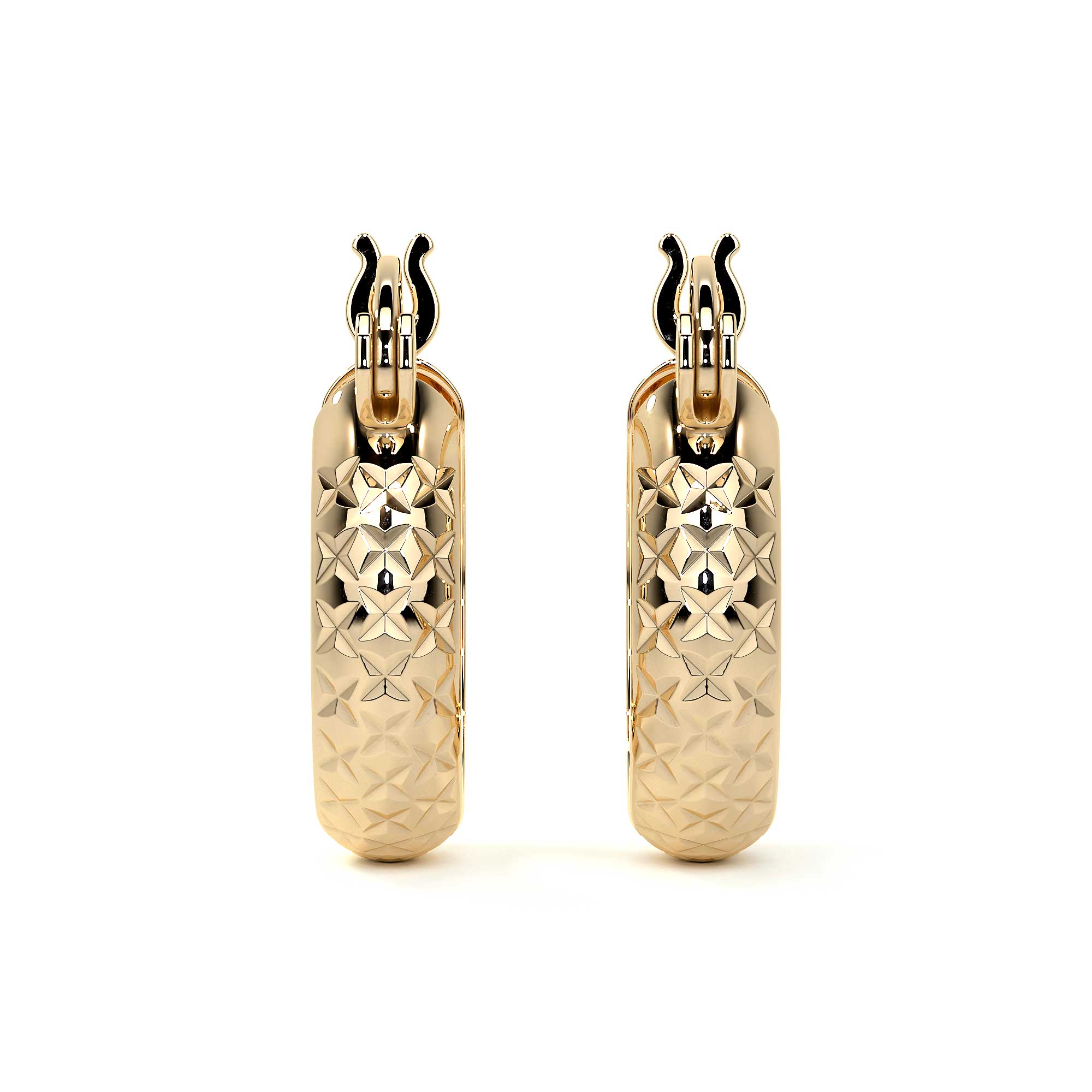 Arracada Diamantada Bangle De Oro 10k Estilo Panal, 15 X 4mm Dorado