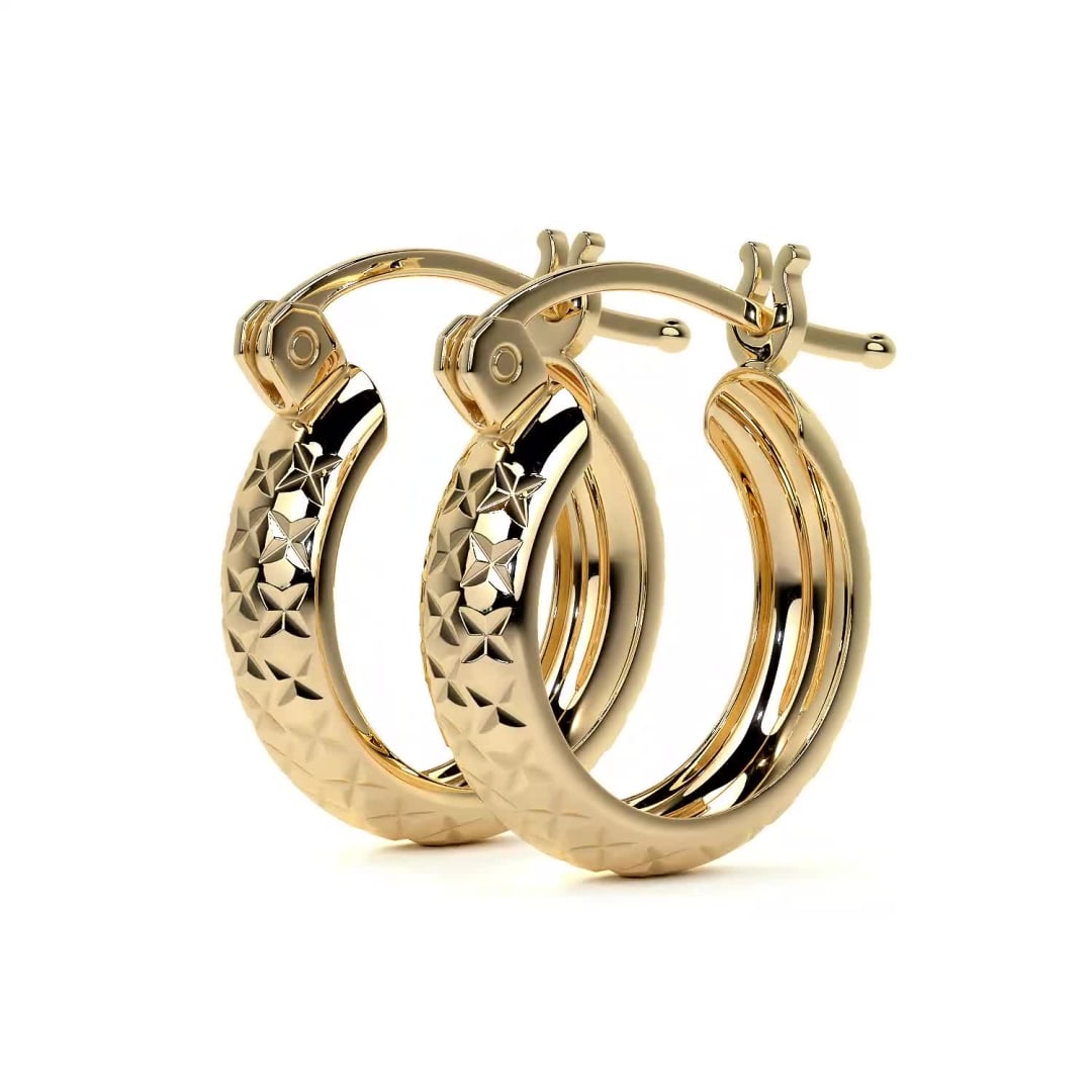 Arracada Diamantada Bangle De Oro 10k Estilo Panal, 15 X 4mm Dorado