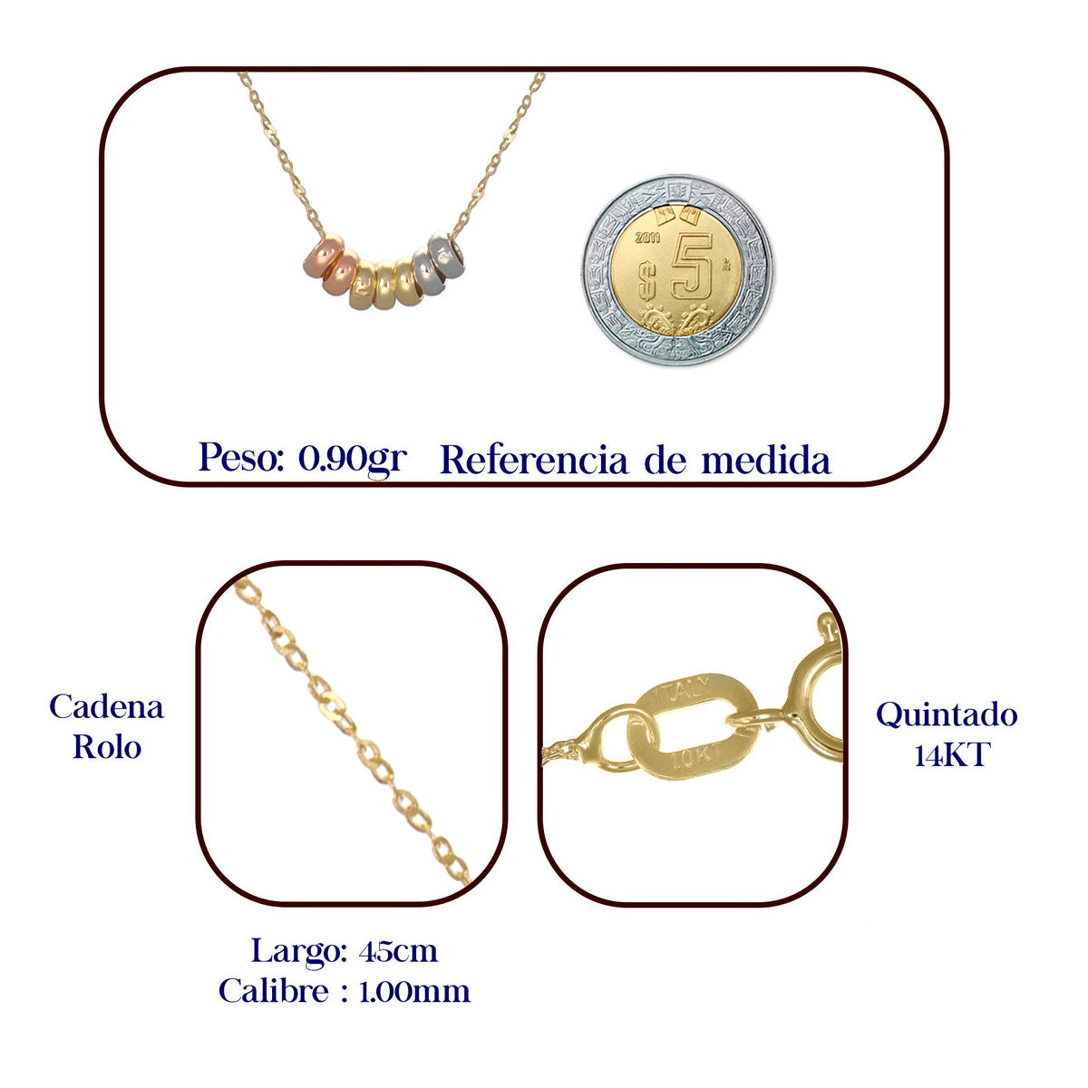 14k Italian Gold Choker with Tricolor Hoops