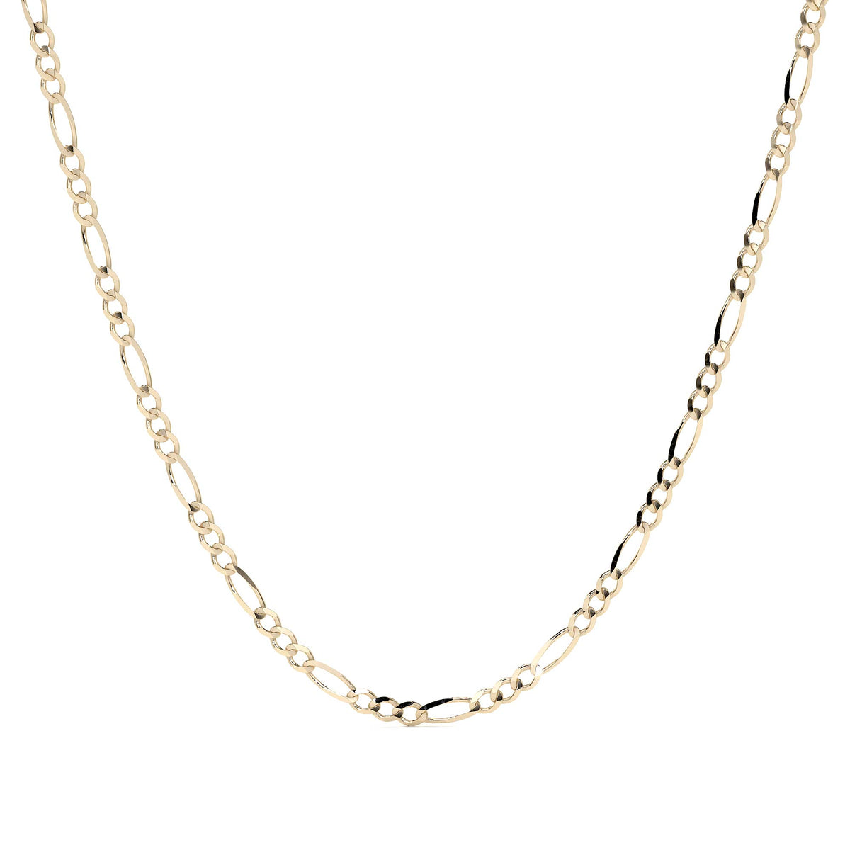 Cadena de Oro 10K Figaro 3x1 Hueca, Collar de Oro Italiano Ligero 2.6mm con Broche de Argolla