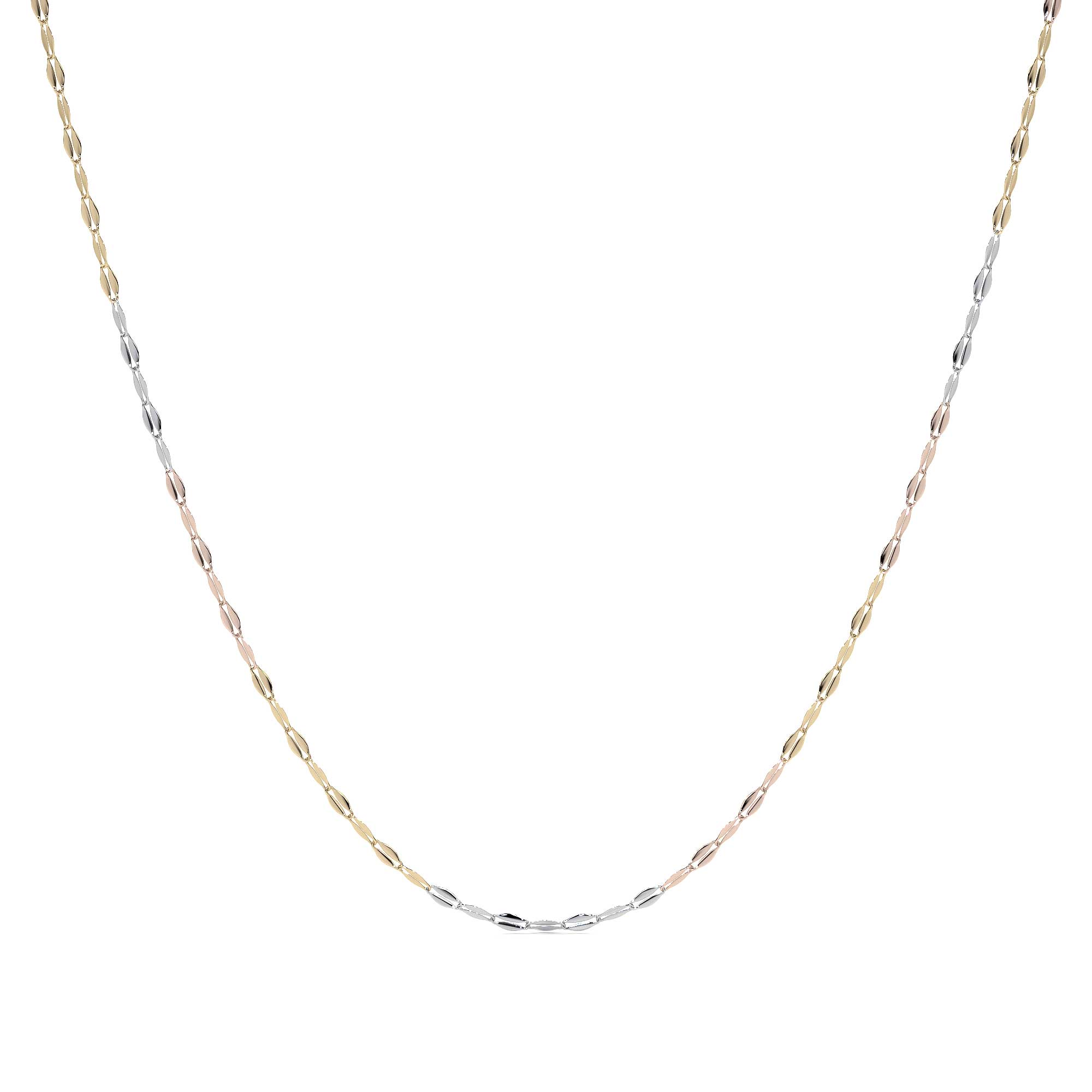 Cadena de Oro 14K Grano de Café Tricolor | Collar Italiano 1mm Oro Blanco, Amarillo y Rosa | 40 a 55 cm