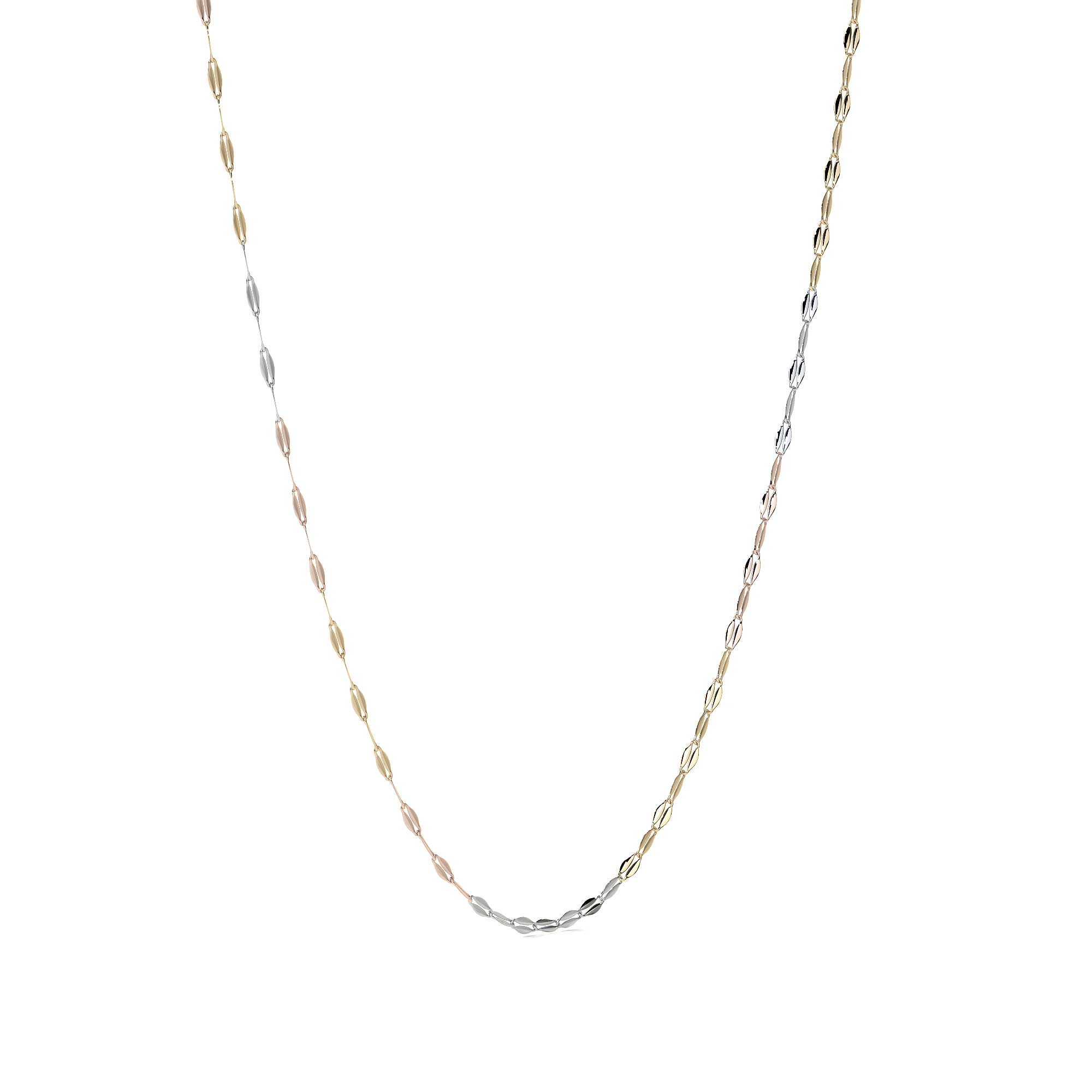 Cadena de Oro 14K Grano de Café Tricolor | Collar Italiano 1mm Oro Blanco, Amarillo y Rosa | 40 a 55 cm