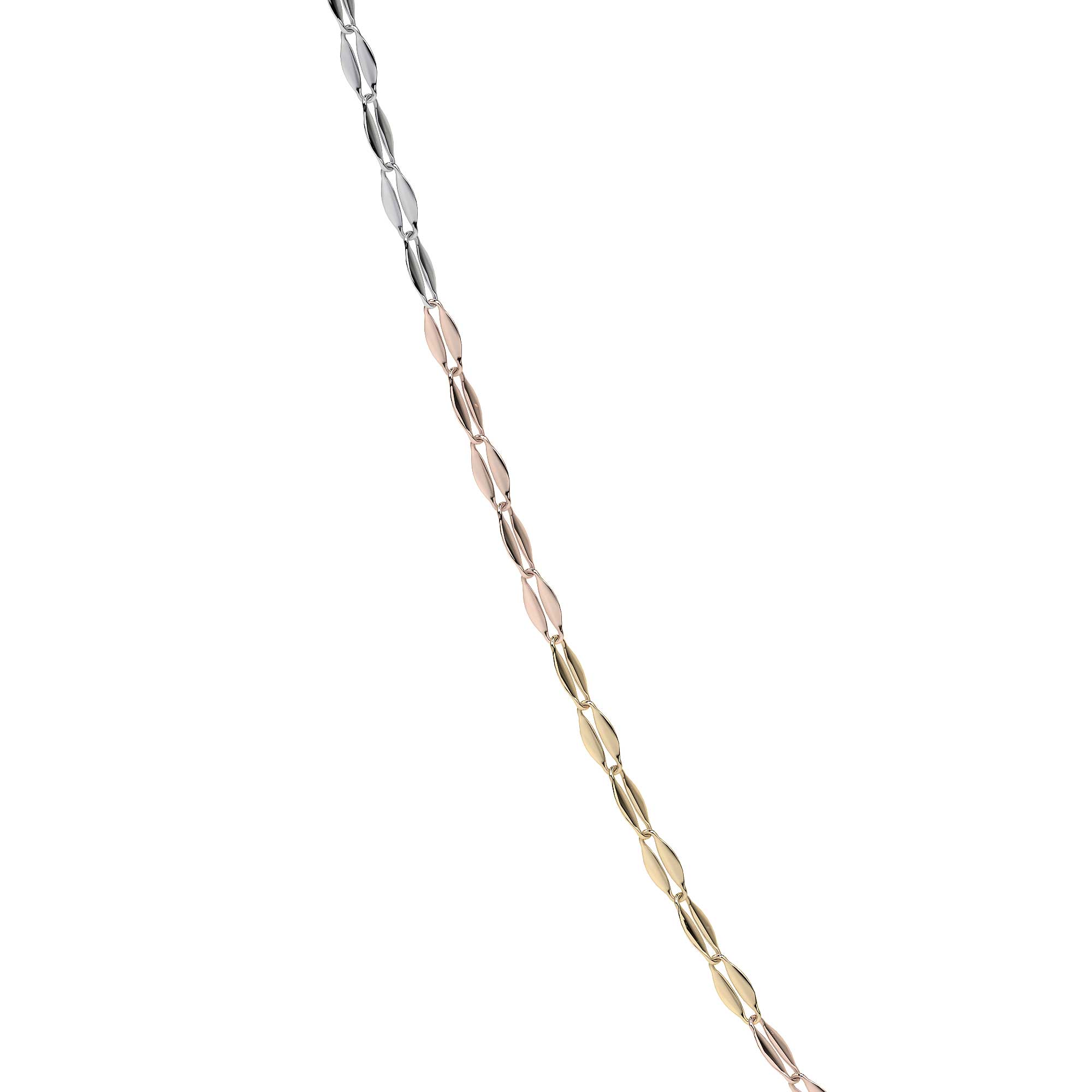 Cadena de Oro 14K Grano de Café Tricolor | Collar Italiano 1mm Oro Blanco, Amarillo y Rosa | 40 a 55 cm