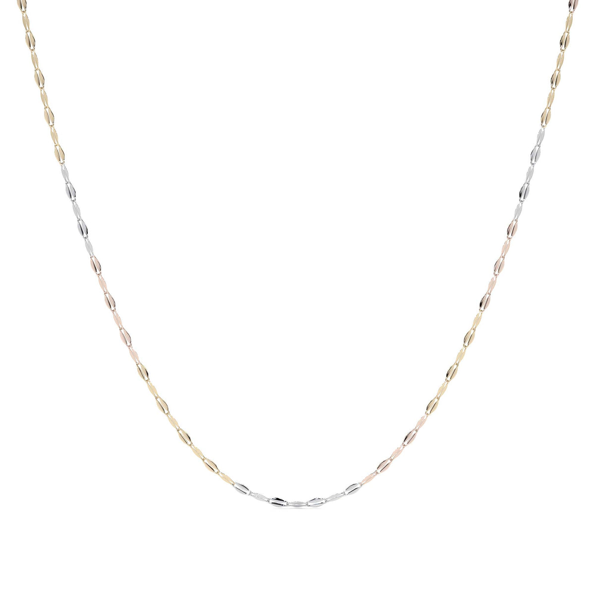 Cadena de Oro 10K Grano de Café Tricolor | Collar Italiano Ligero Oro Blanco, Amarillo y Rosa