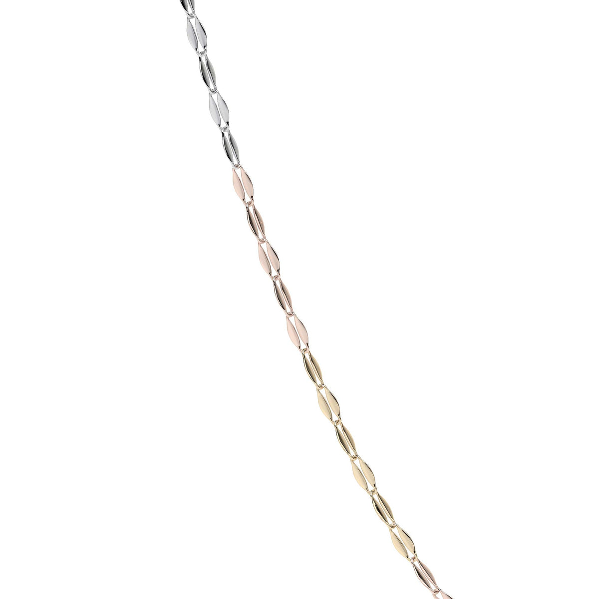 Cadena de Oro 10K Grano de Café Tricolor | Collar Italiano Ligero Oro Blanco, Amarillo y Rosa