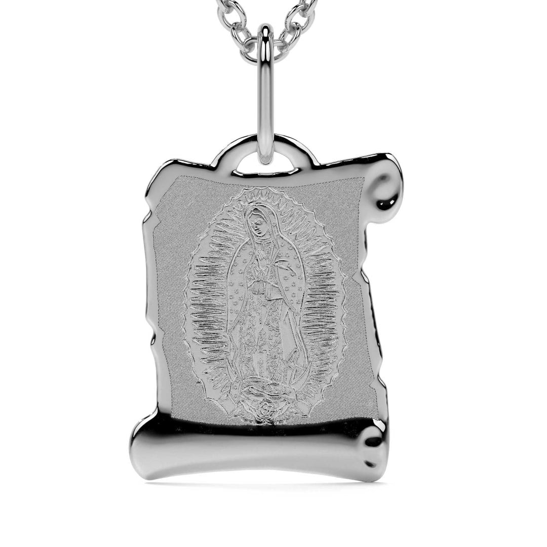 Medalla De Plata 925 Virgen En Pergamino Grabado Laser 16mm