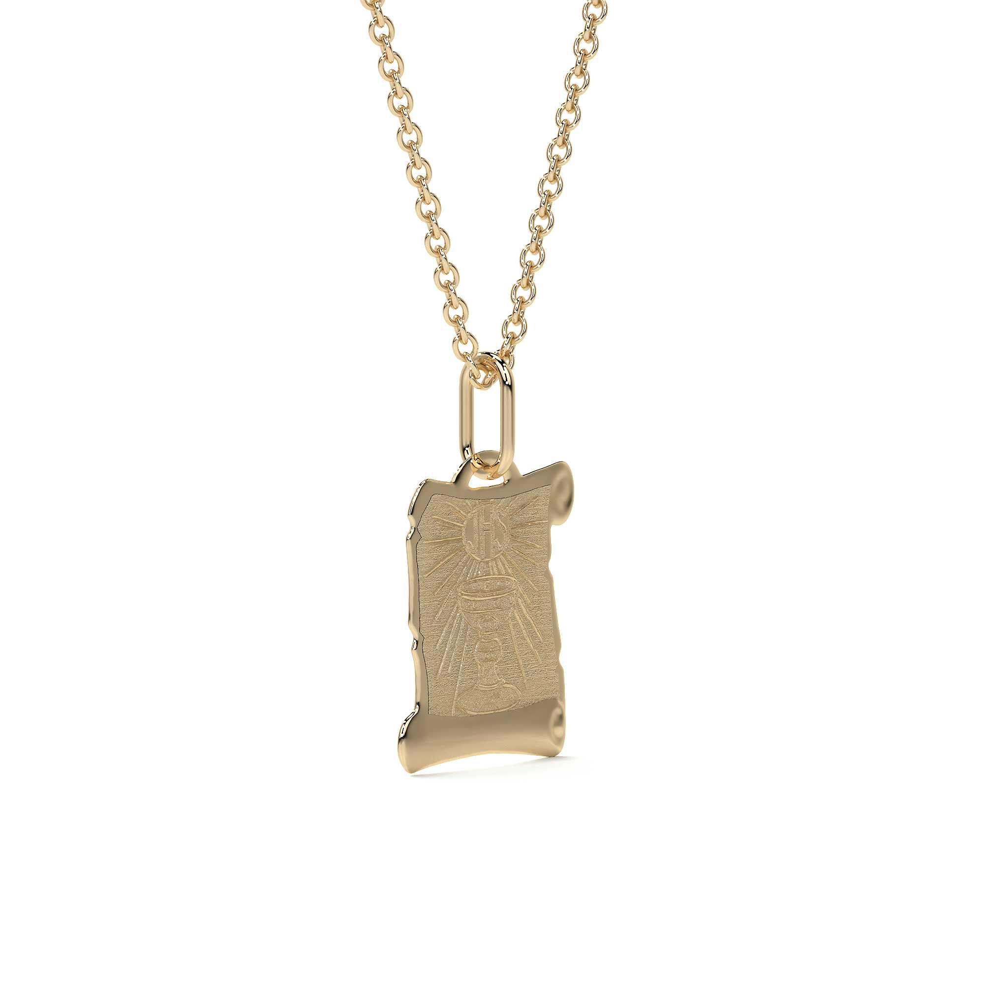 Dije de Oro 14K Medalla Religiosa Sagrado Caliz | Dije Oro Italiano 12mm | Joyería Fina