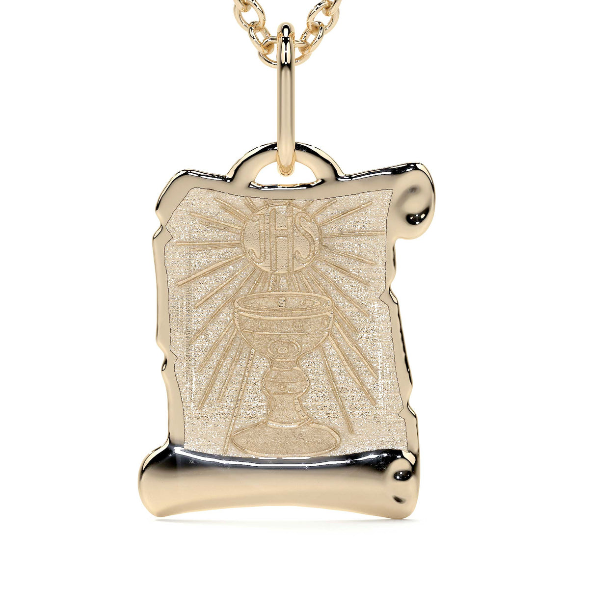 Dije de Oro 10K Medalla Religiosa Sagrado Caliz | Dije Oro Italiano 12mm | Joyería Fina