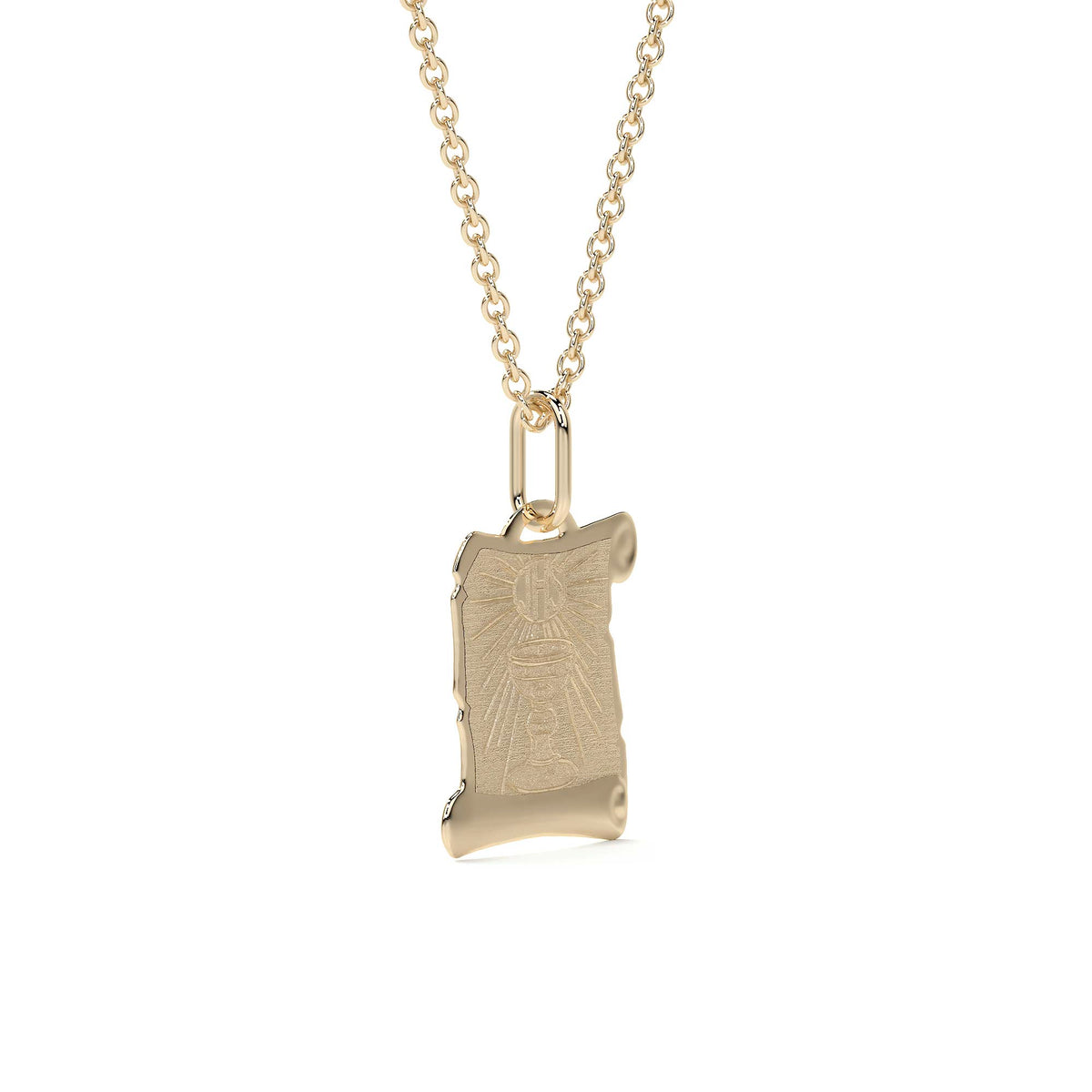 Dije de Oro 10K Medalla Religiosa Sagrado Caliz | Dije Oro Italiano 12mm | Joyería Fina