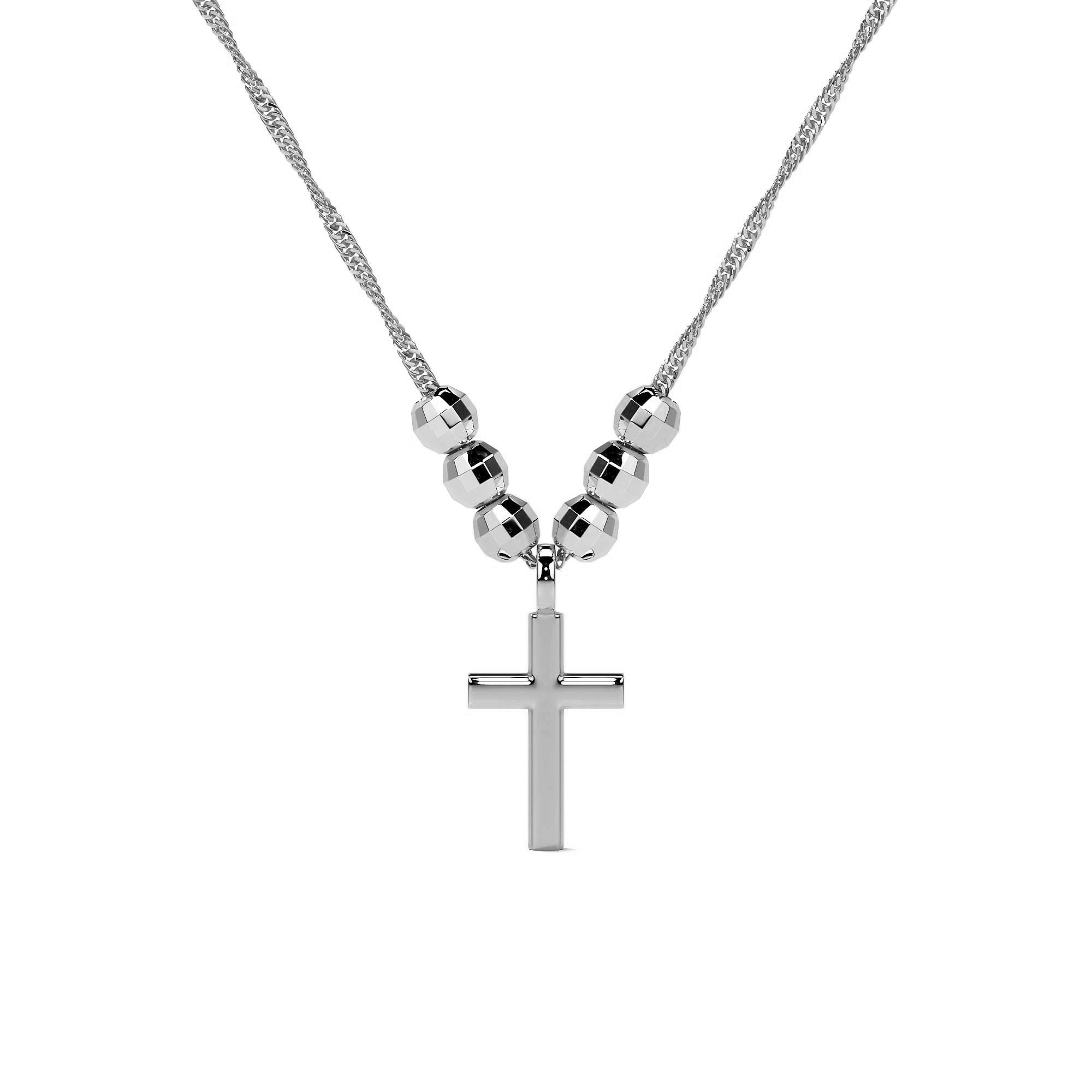 Collar De Cruz De Plata 925 Con Bola Diamantada De 45 Cm