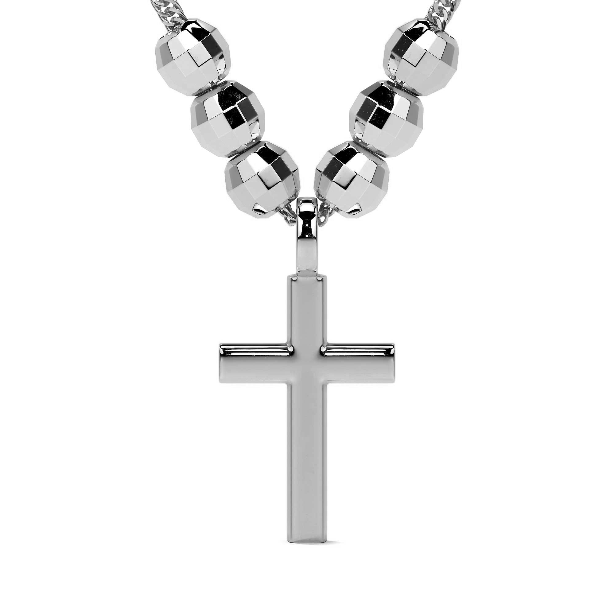 Collar De Cruz De Plata 925 Con Bola Diamantada De 45 Cm