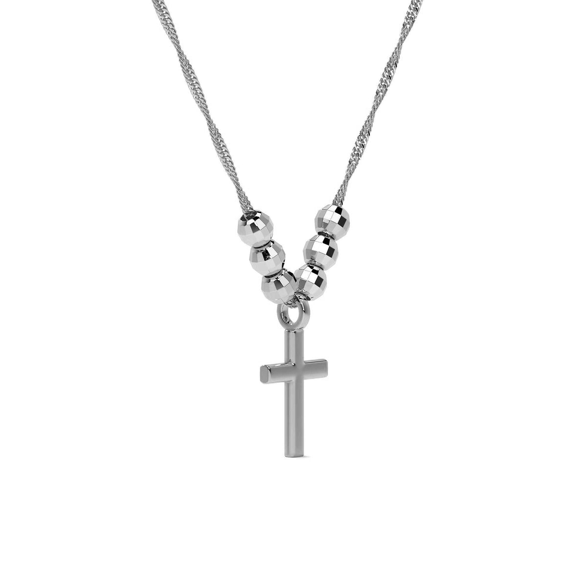 Collar De Cruz De Plata 925 Con Bola Diamantada De 45 Cm