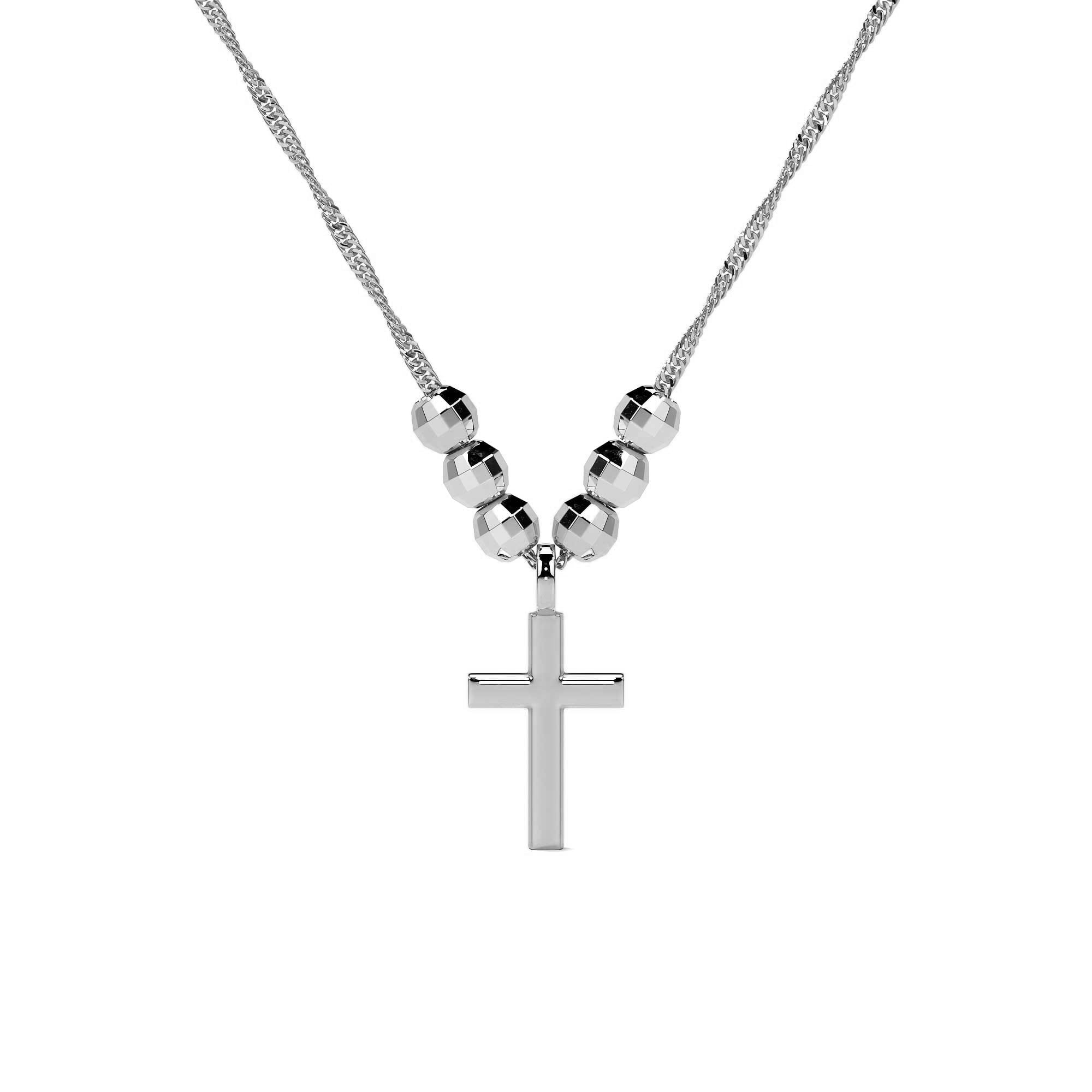 Collar De Cruz De Plata 925 Con Bola Diamantada De 45 Cm