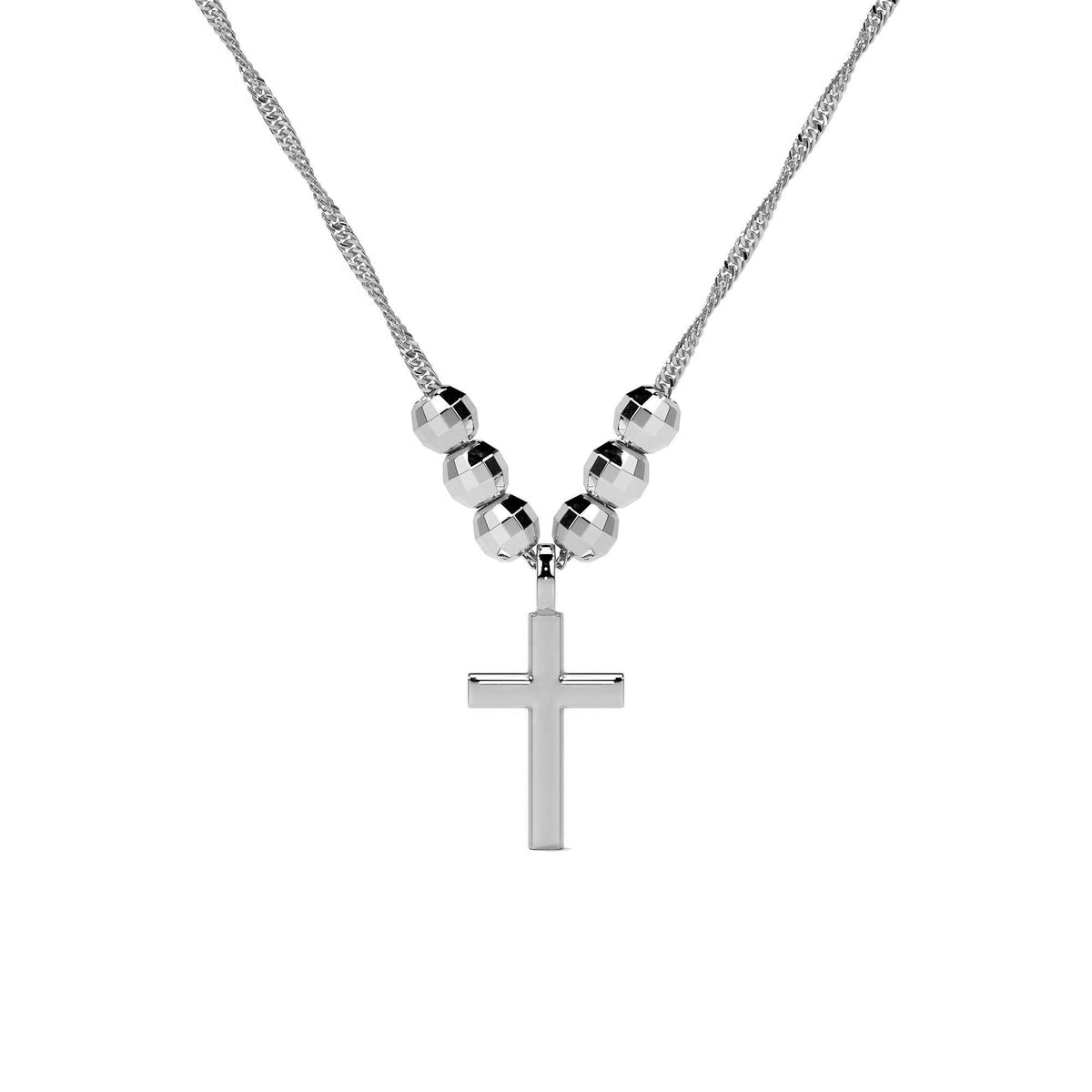 Collar De Cruz De Plata 925 Con Bola Diamantada De 45 Cm