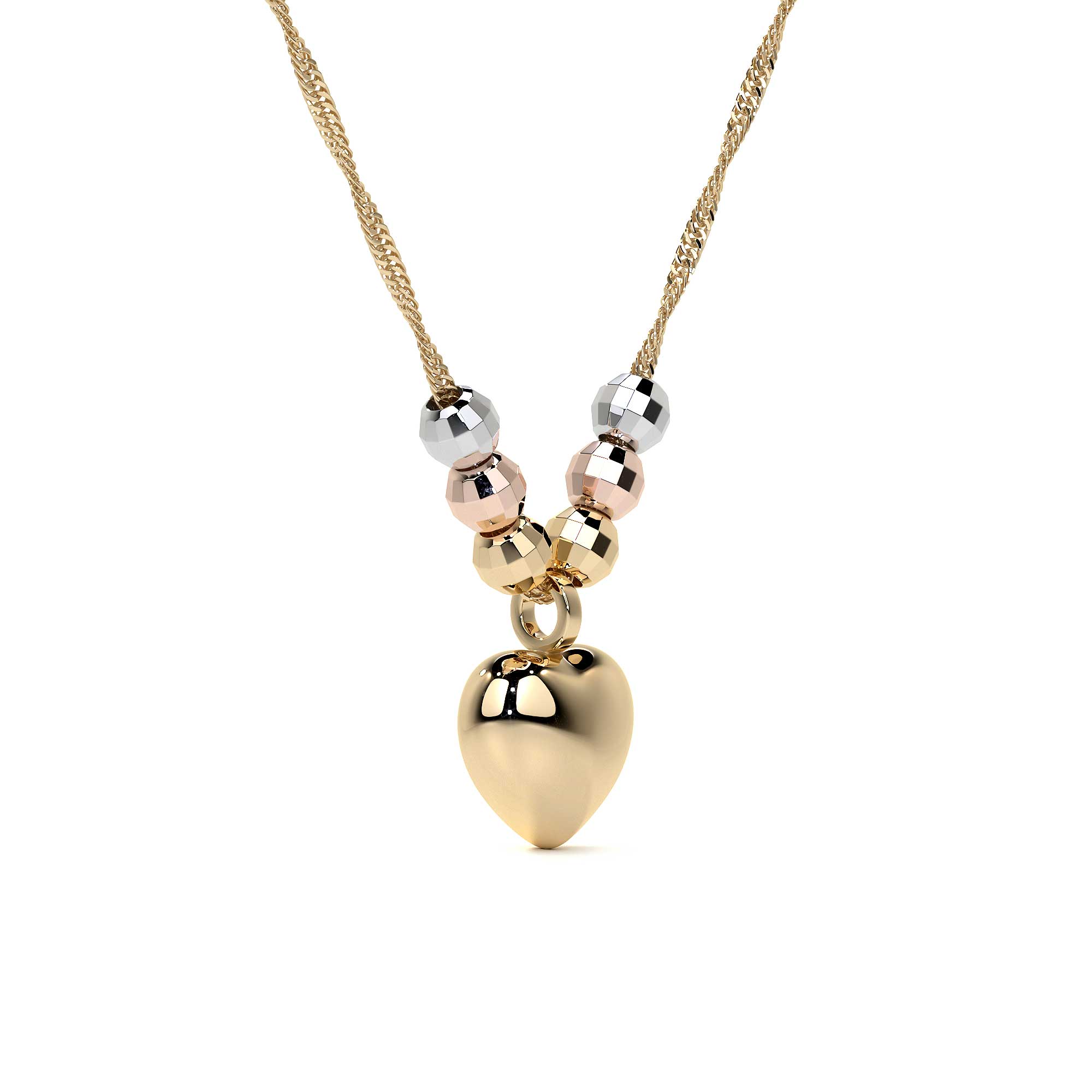 Gargantilla Italiana 14k o 10K De Corazón Inflado Y Bolas Tricolor