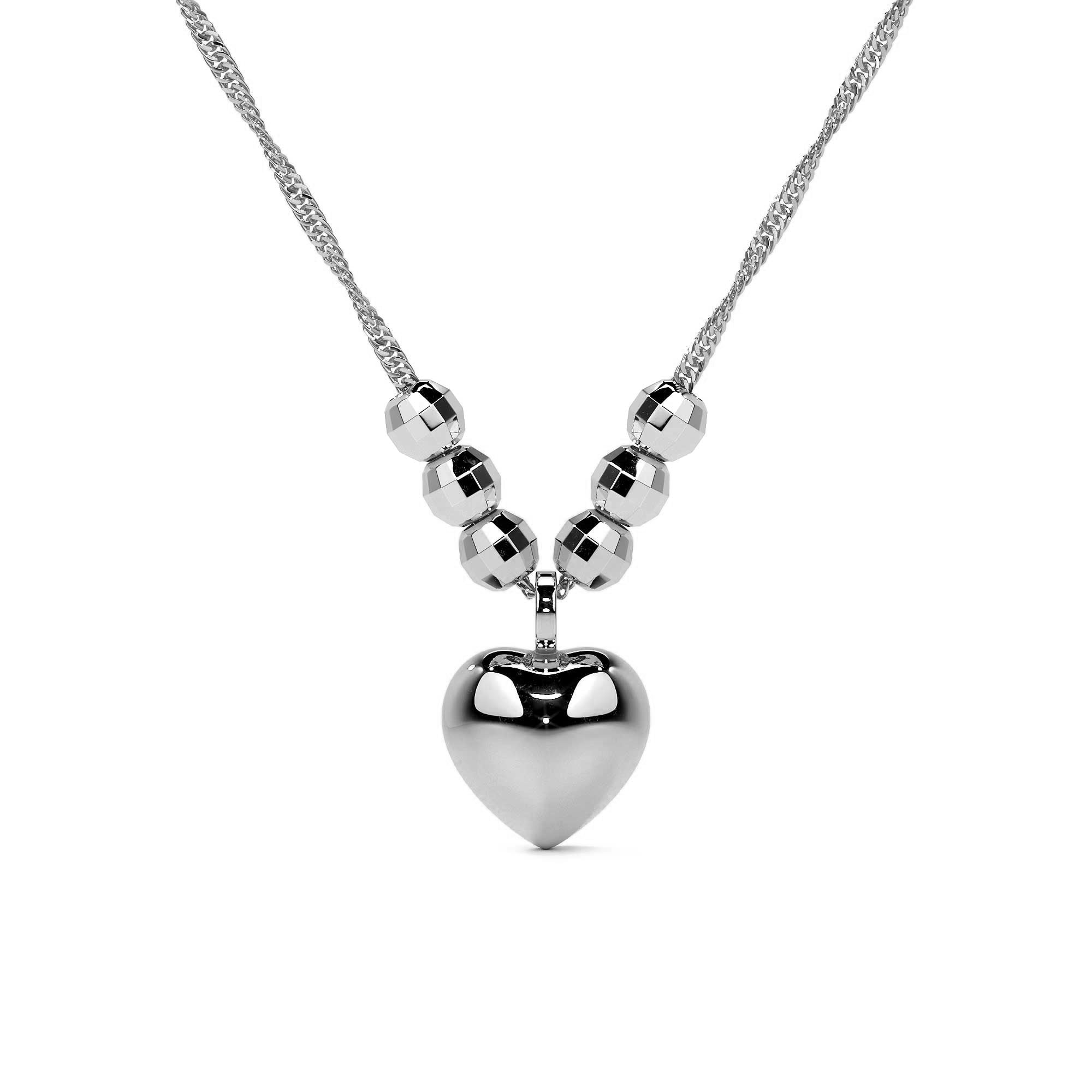 Collar De Corazon Inflado De Plata 925 Con Bola De 45 Cm