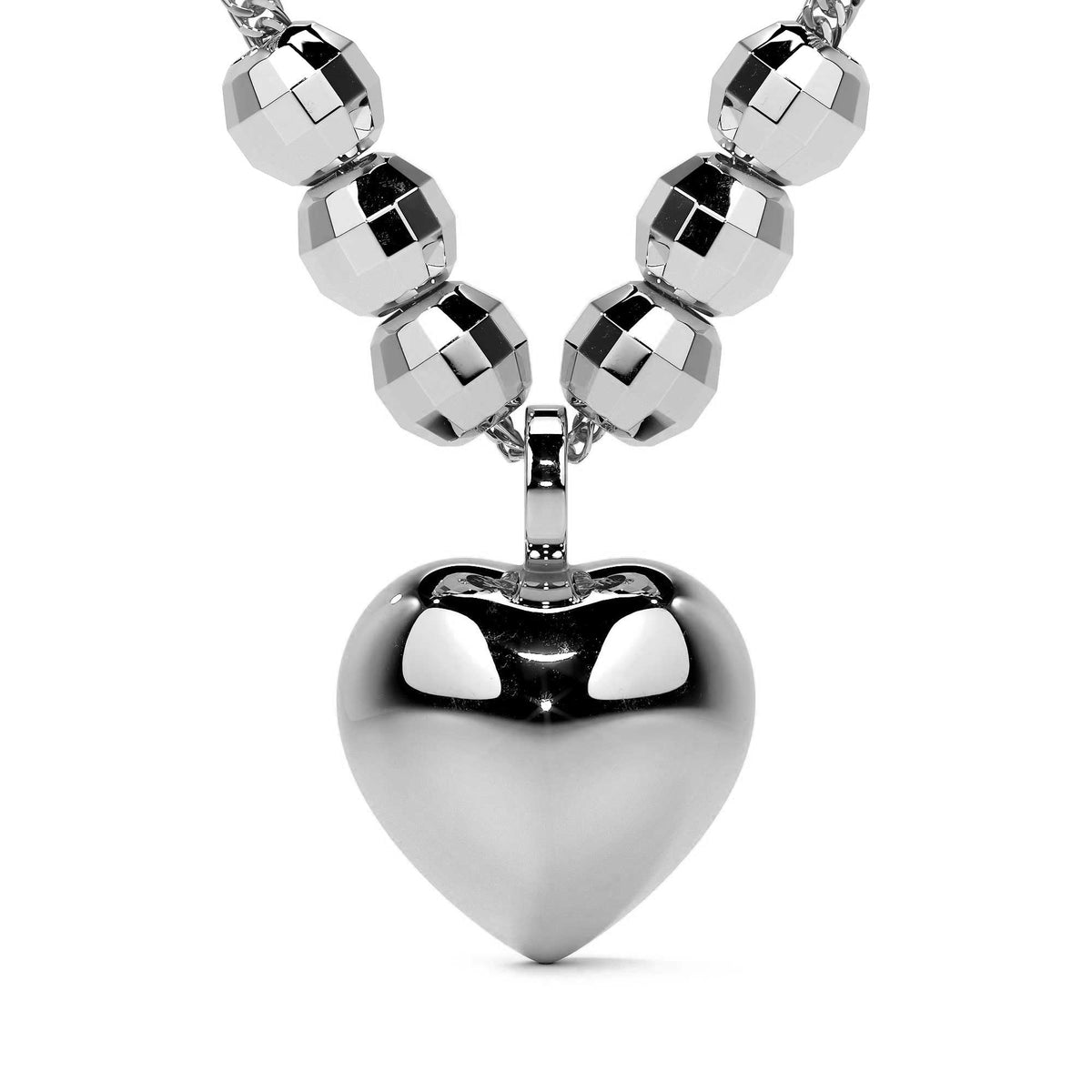 Collar De Corazon Inflado De Plata 925 Con Bola De 45 Cm