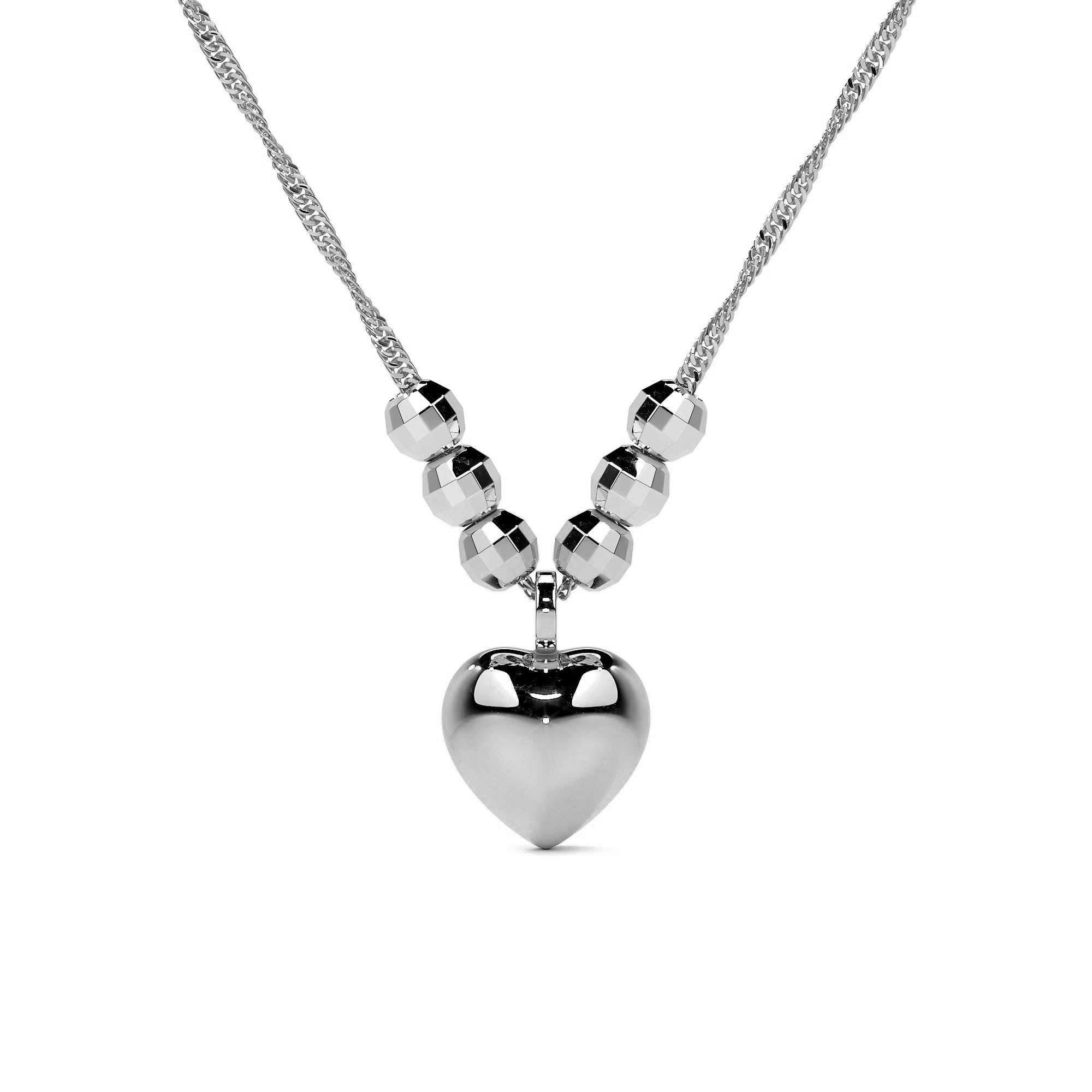 Collar De Corazon Inflado De Plata 925 Con Bola De 45 Cm