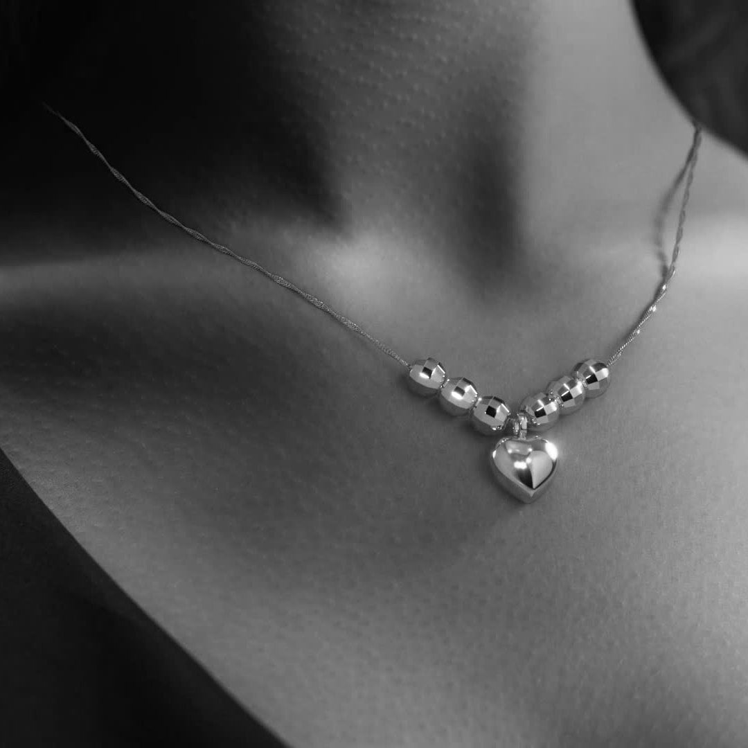 Collar De Corazon Inflado De Plata 925 Con Bola De 45 Cm