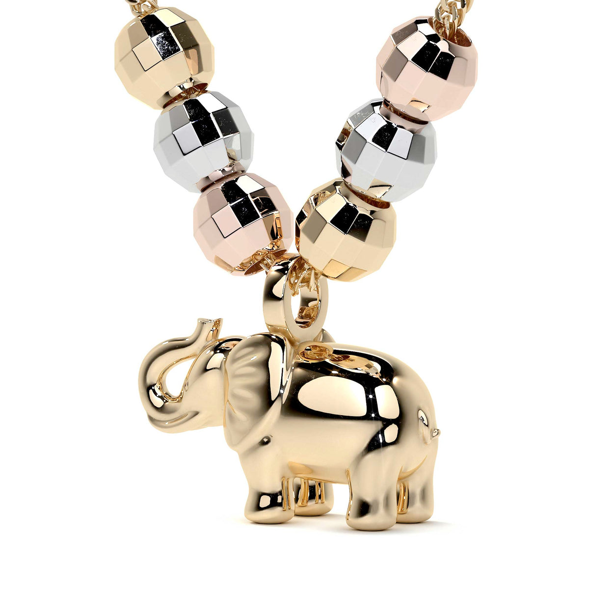 Gargantilla Italiana 14k De Elefante Y Bolas Tricolor
