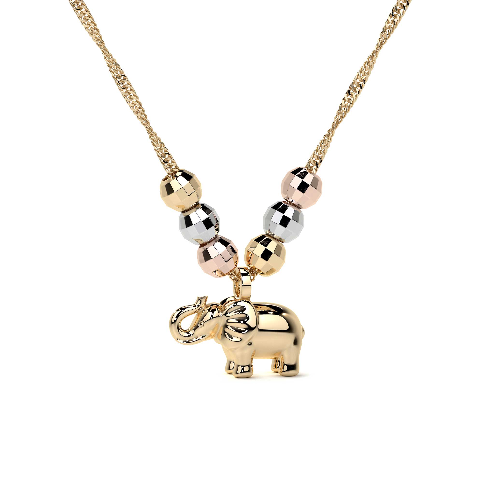 Gargantilla Italiana 14k De Elefante Y Bolas Tricolor