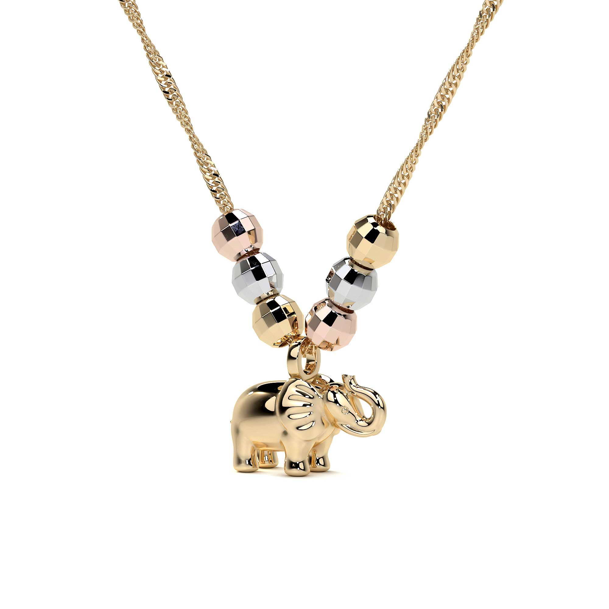 Gargantilla Italiana 14k De Elefante Y Bolas Tricolor
