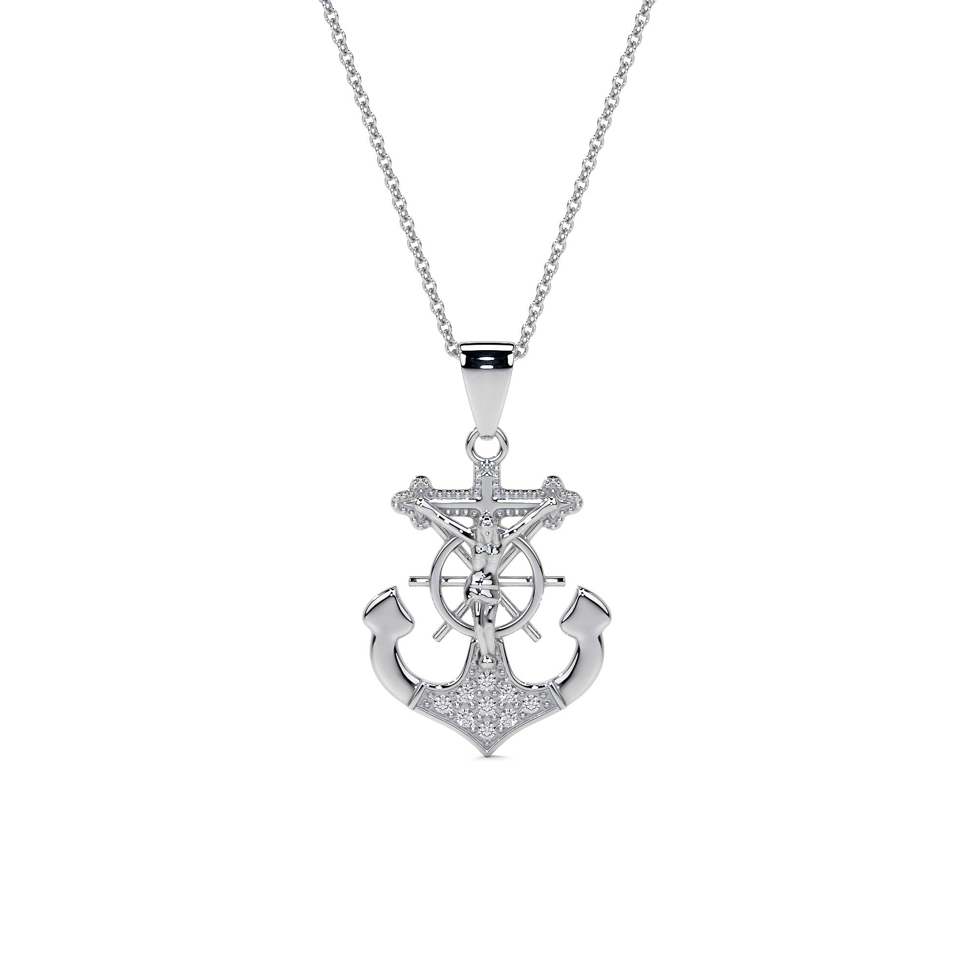 Dije De Cruz Con Forma De Ancla De Plata 925