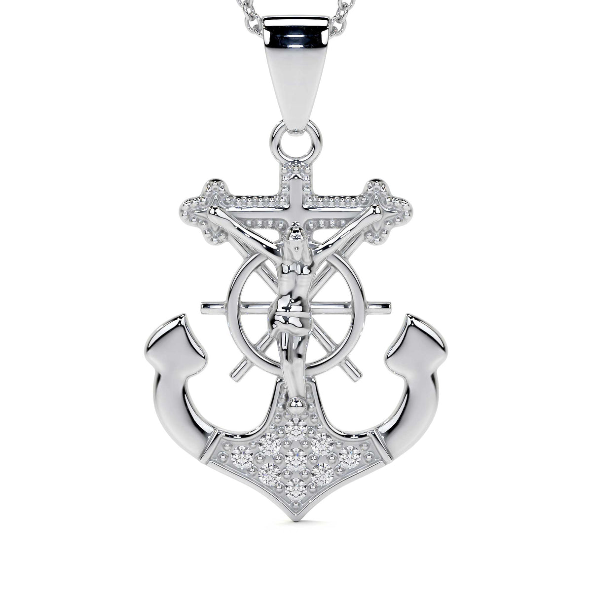 Dije De Cruz Con Forma De Ancla De Plata 925