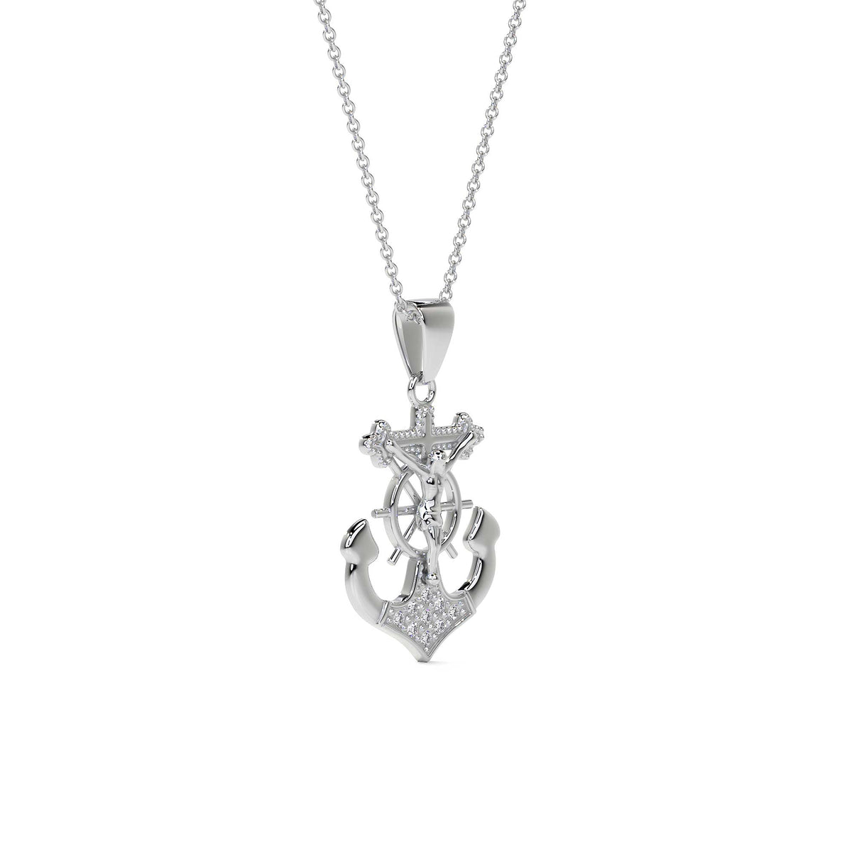 Dije De Cruz Con Forma De Ancla De Plata 925