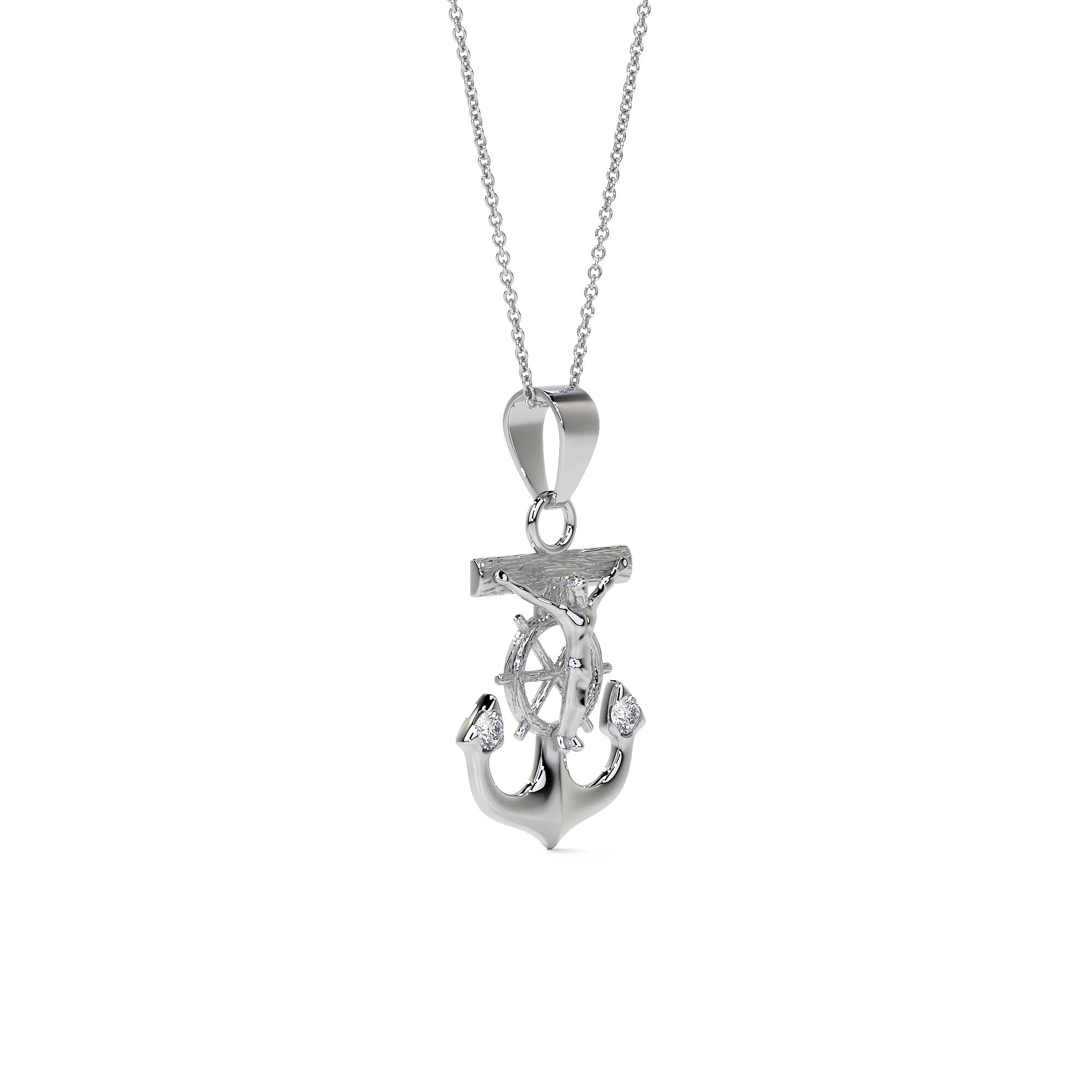 Dije De Cruz Con Forma De Ancla De Plata 925