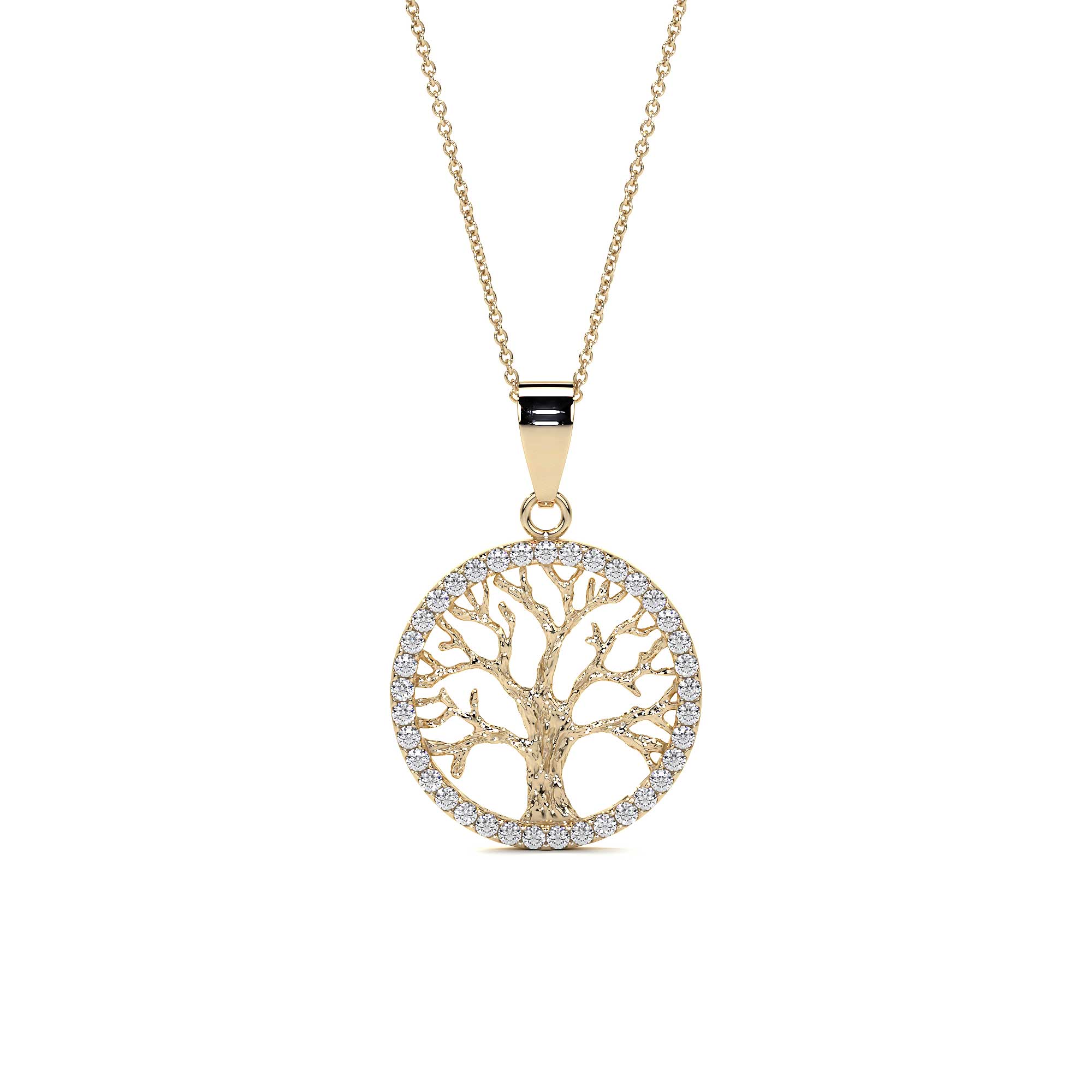 Collar De Arbol De La Vida De 14k Con Zirconia Dorado