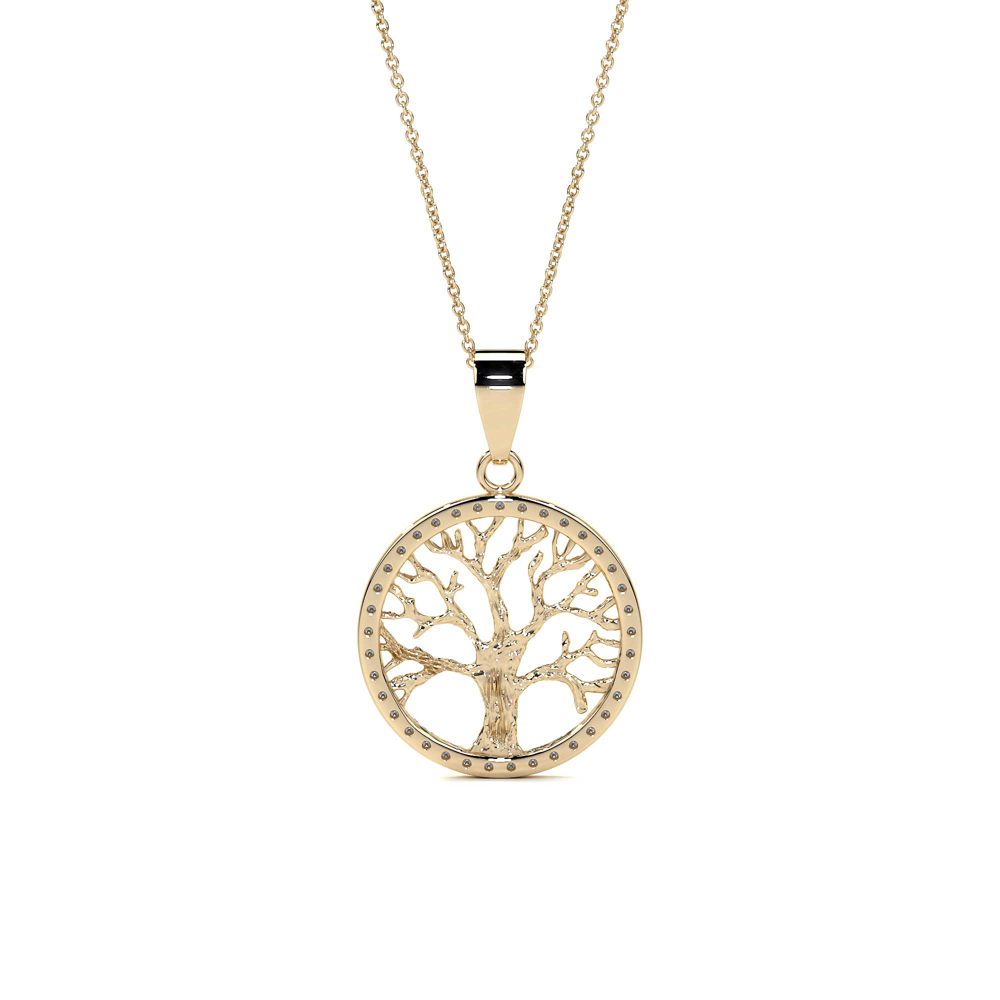 Collar De Arbol De La Vida De 14k Con Zirconia Dorado