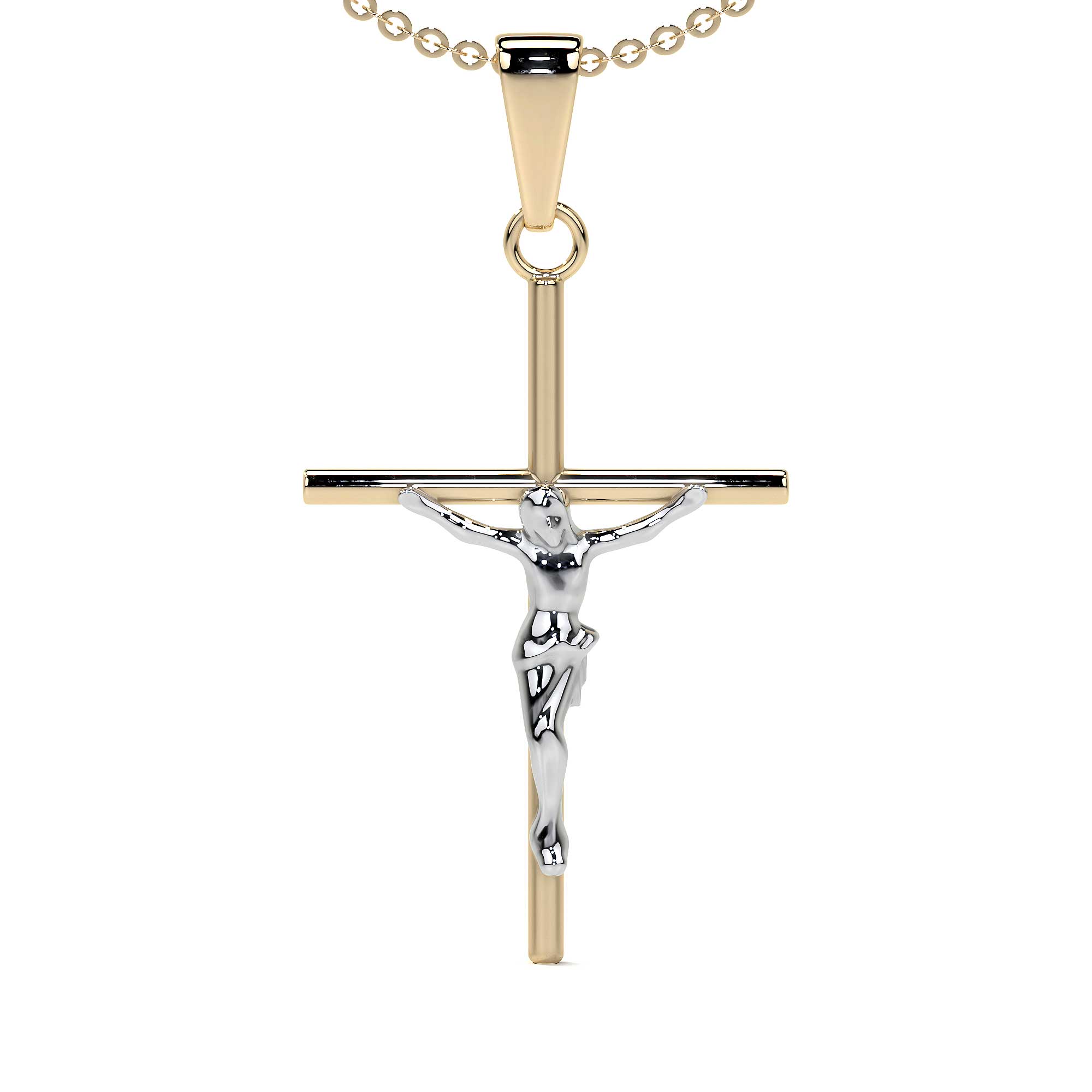 Dije De Oro 10k Cruz De Tubo 2.0 Mm Con Cristo Rodinado