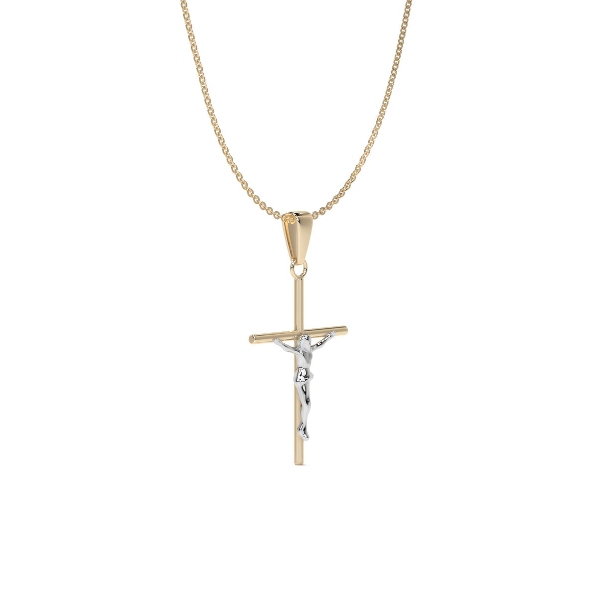 Collar De Cruz De Tubo Y Cristo Rodinado De Oro De 10k