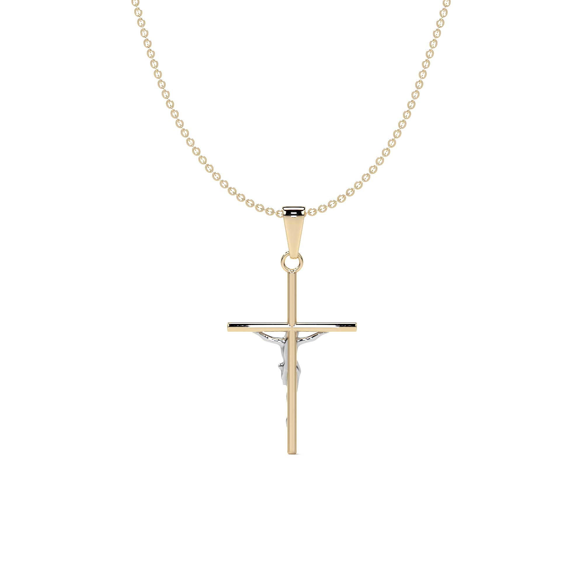 Dije De Oro 10k Cruz De Tubo 2.0 Mm Con Cristo Rodinado