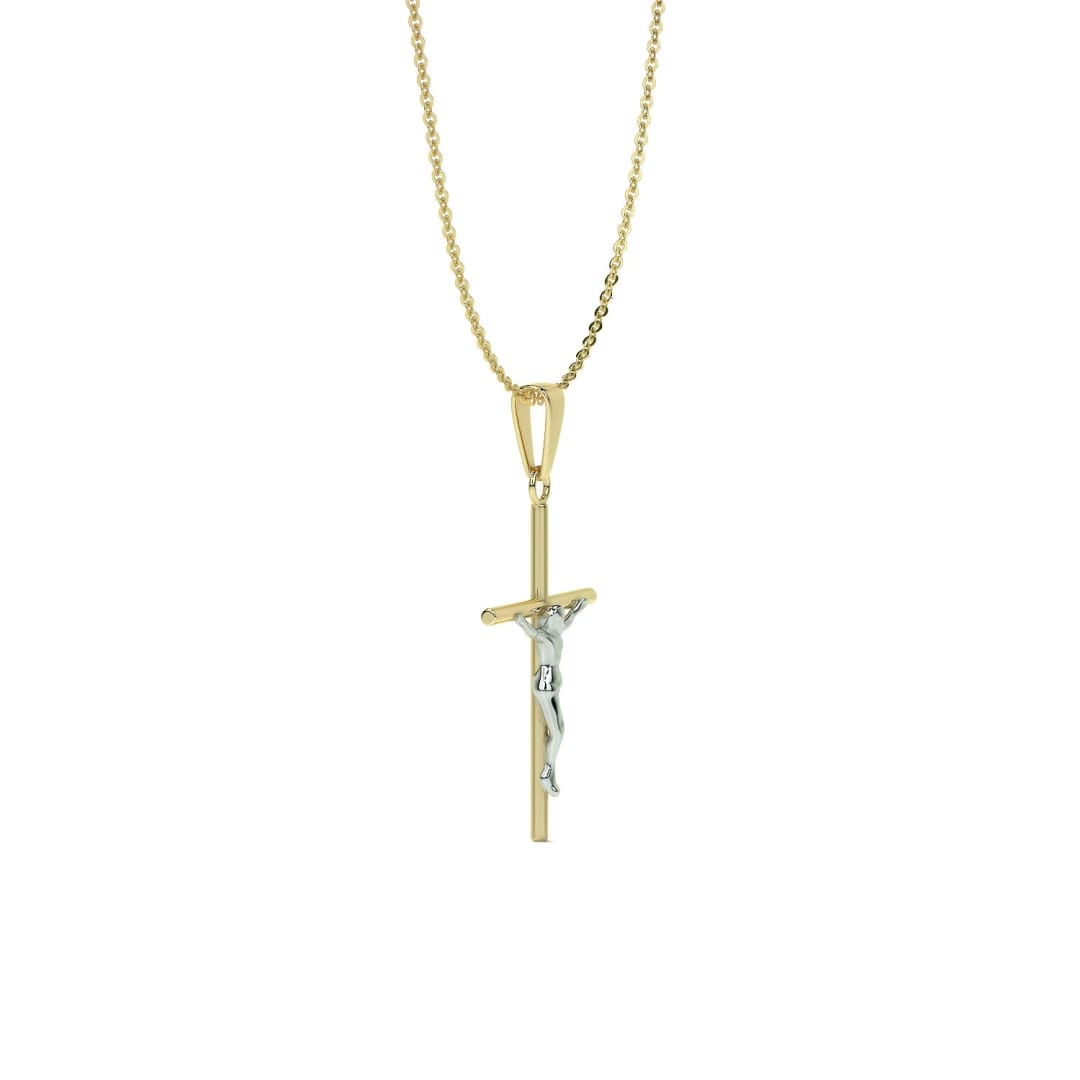 Collar De Cruz De Tubo Y Cristo Rodinado De Oro De 10k