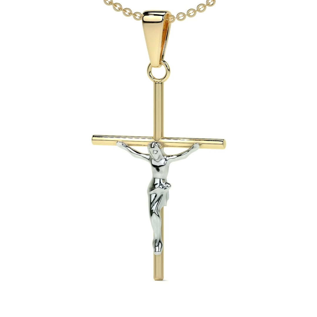 Collar De Cruz De Tubo Y Cristo Rodinado De Oro De 10k