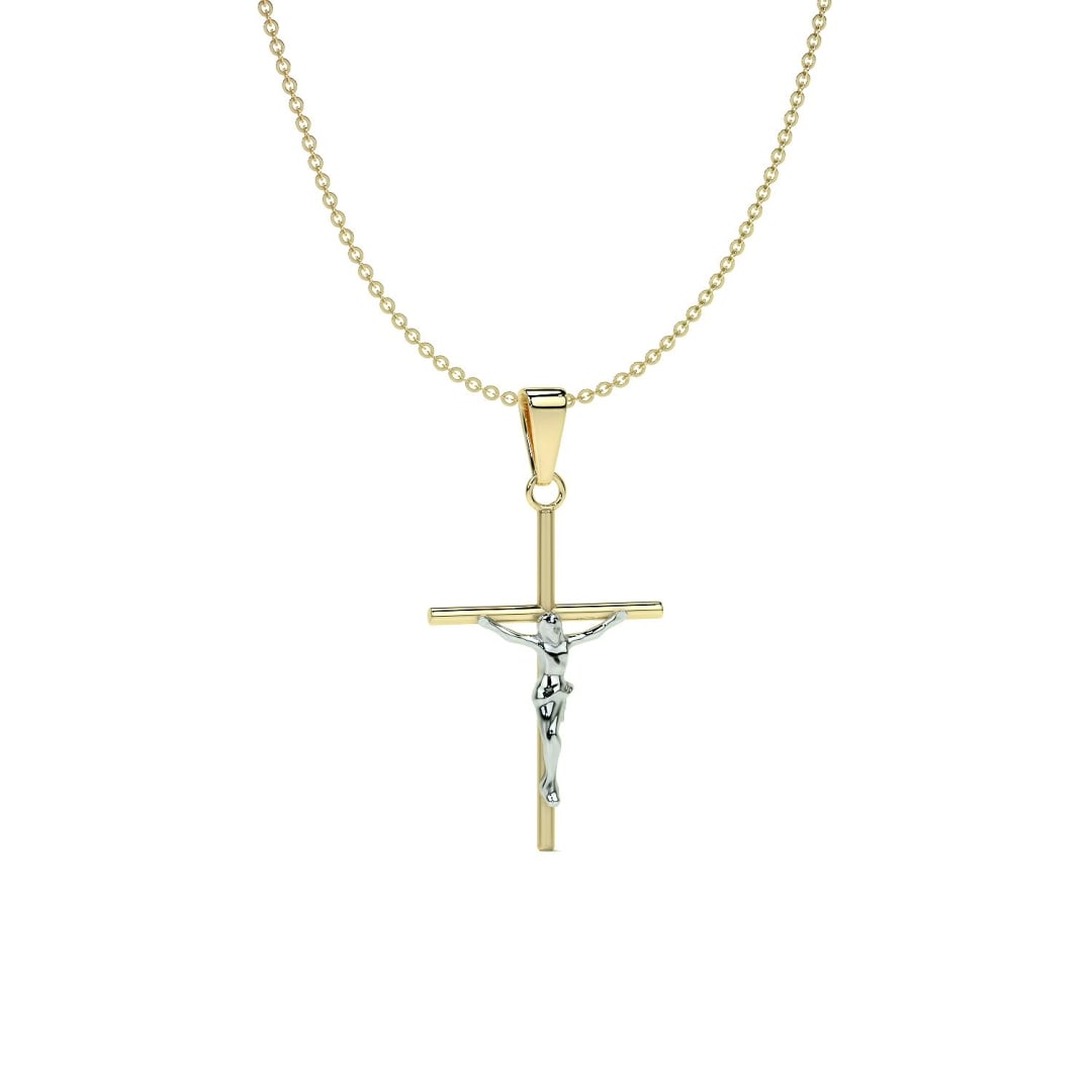 Dije De Cruz De Tubo Con Cristo Rodinado De Oro De 10k