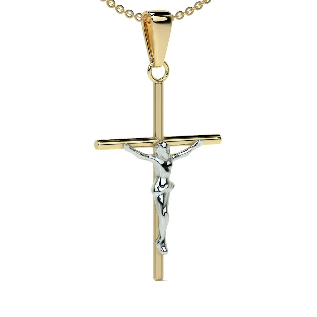 Dije De Cruz De Tubo Con Cristo Rodinado De Oro De 10k
